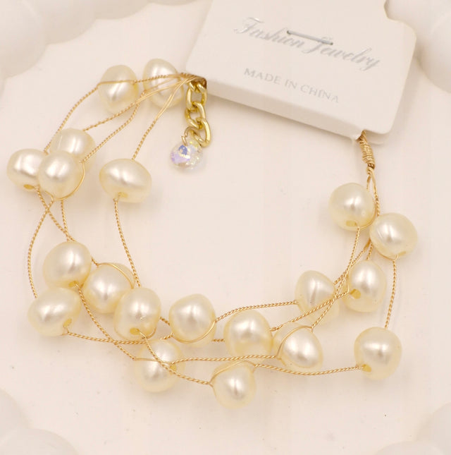 Premium Gold Plated Multi Layer Pearl Bracelet for Women & Girls | High Quality Adjustable Jewelry