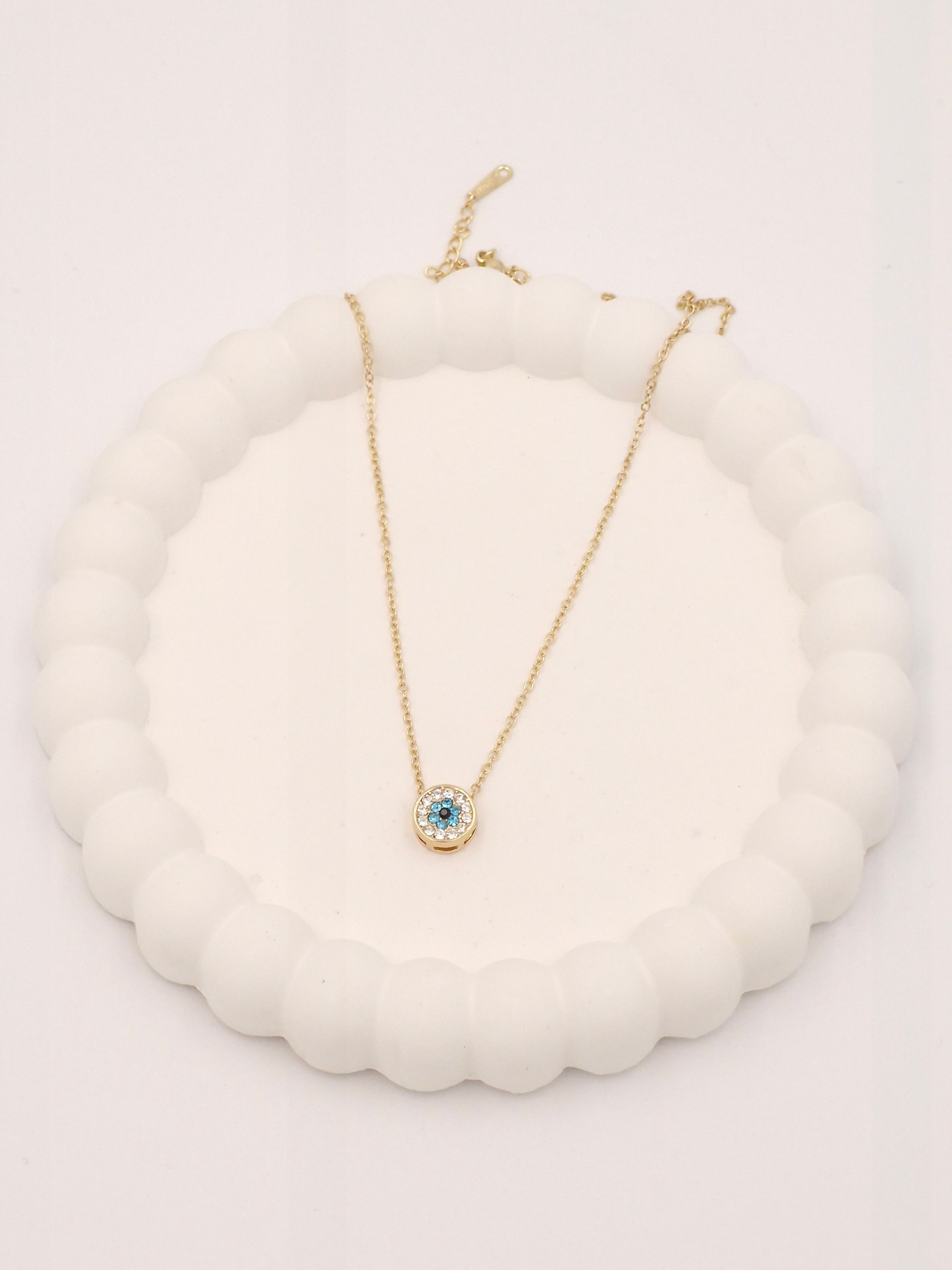 Gold Finish Stainless Steel Evil Eye Pendant Necklace for Women