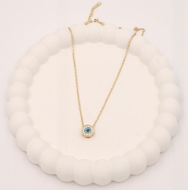 Gold Finish Stainless Steel Evil Eye Pendant Necklace for Women