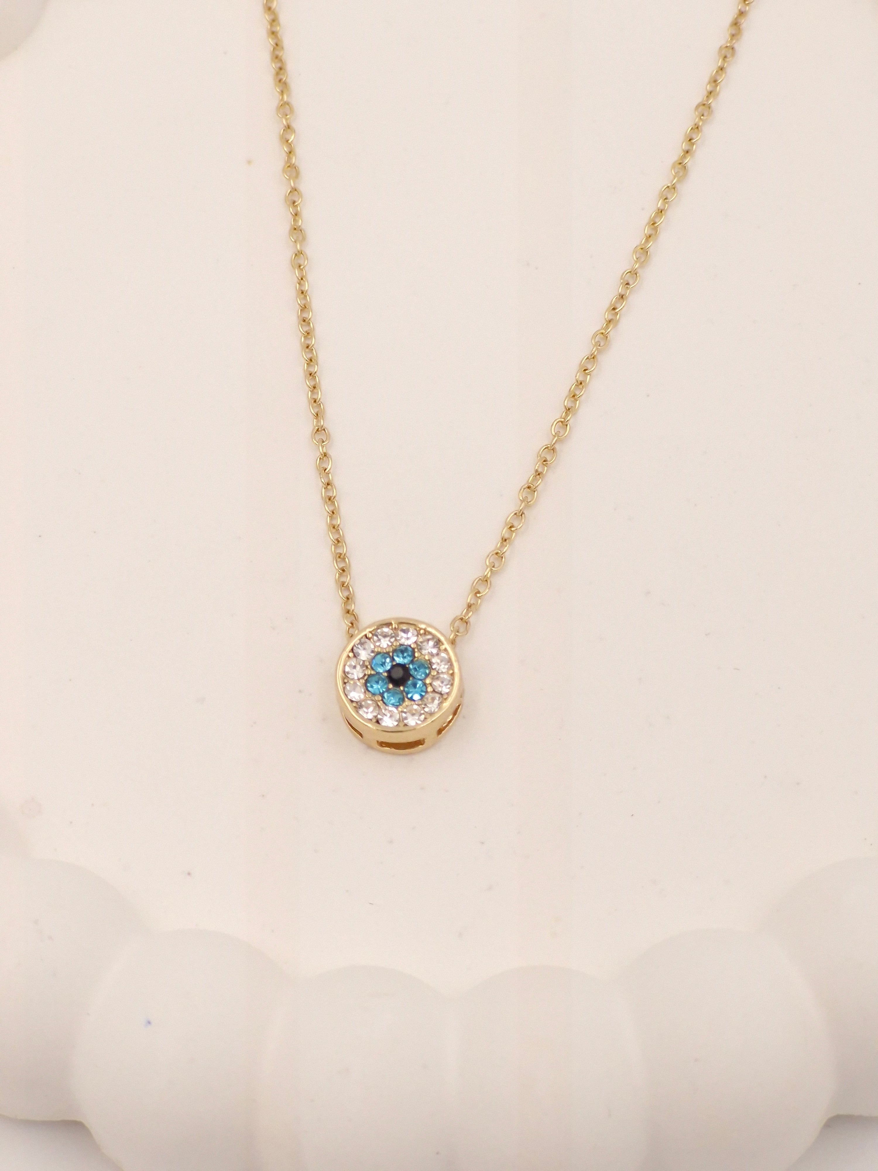 Gold Finish Stainless Steel Evil Eye Pendant Necklace for Women