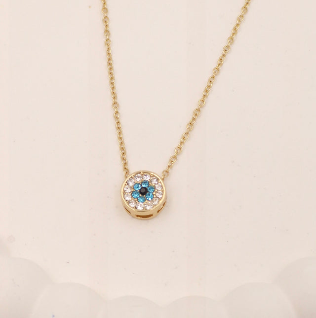 Gold Finish Stainless Steel Evil Eye Pendant Necklace for Women