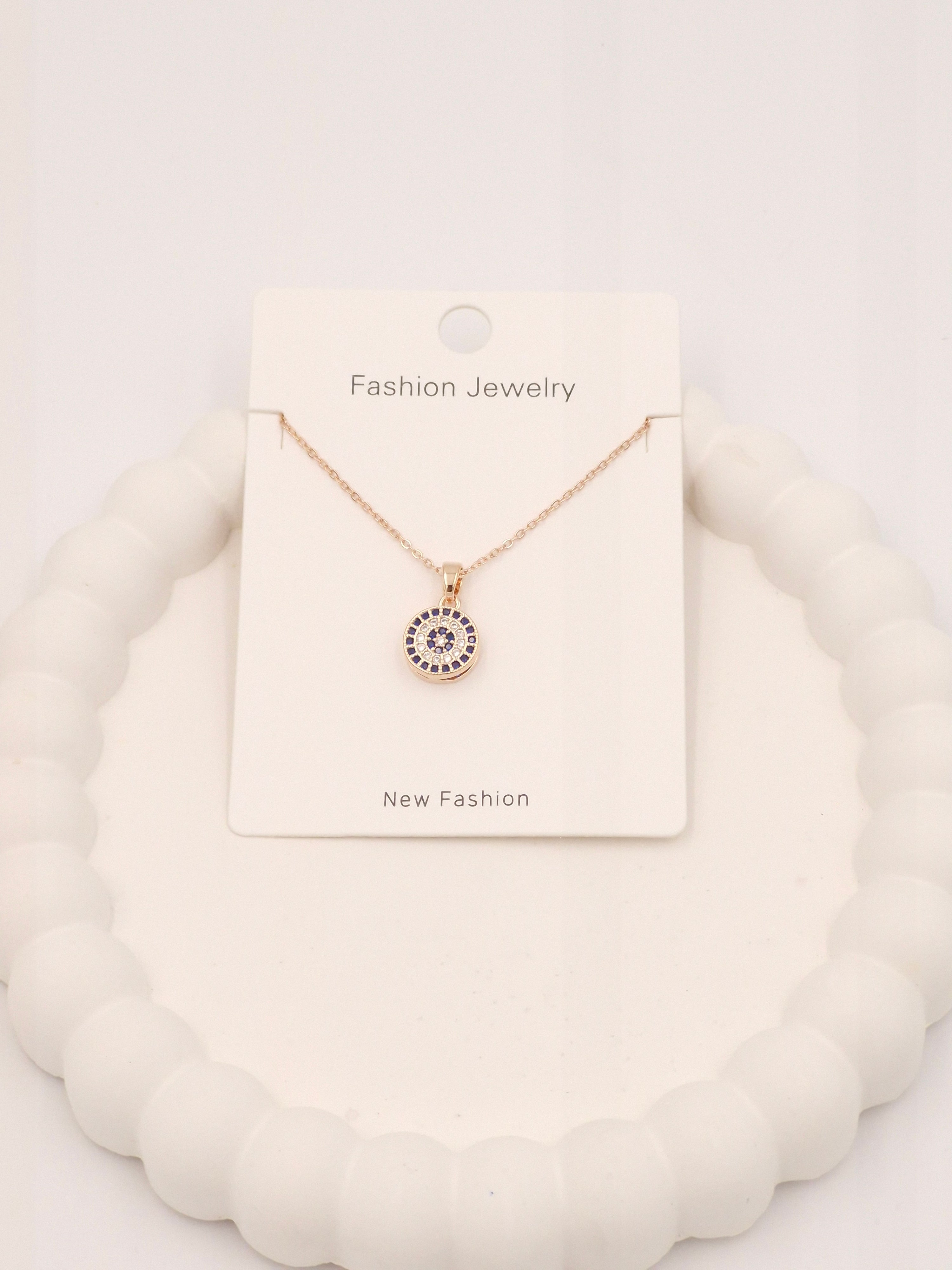 Rose Gold Evil Eye Pendant Necklace with Blue Crystal – Fashion Jewellery