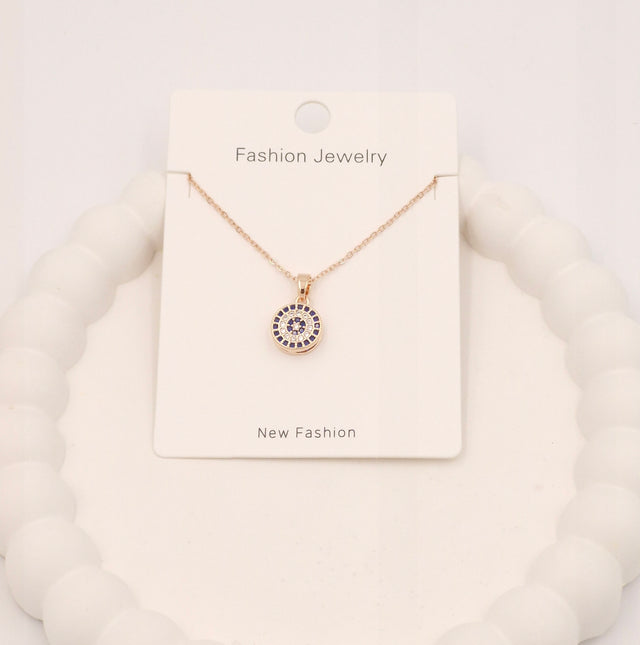 Rose Gold Evil Eye Pendant Necklace with Blue Crystal – Fashion Jewellery