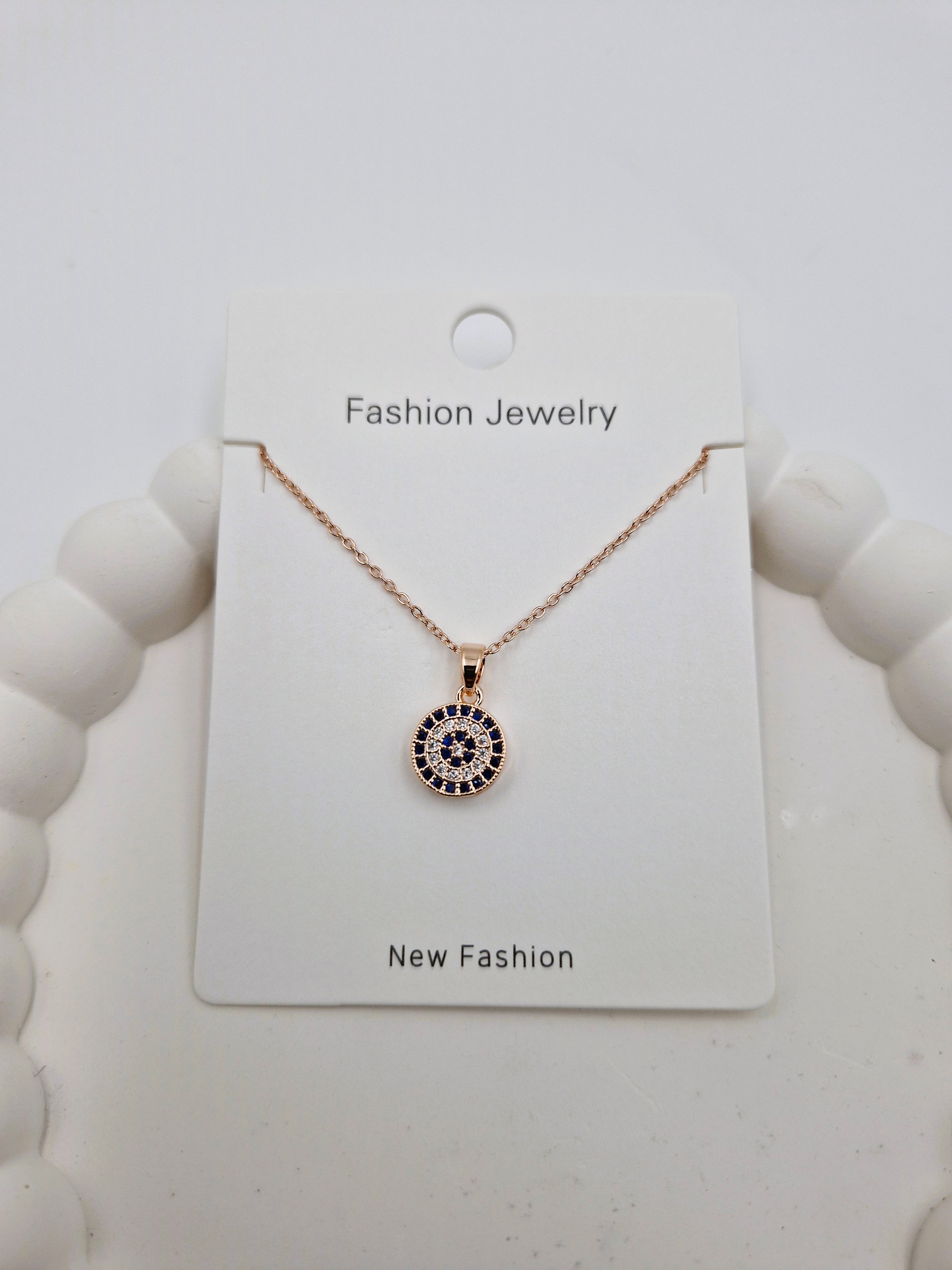 Rose Gold Evil Eye Pendant Necklace with Blue Crystal – Fashion Jewellery