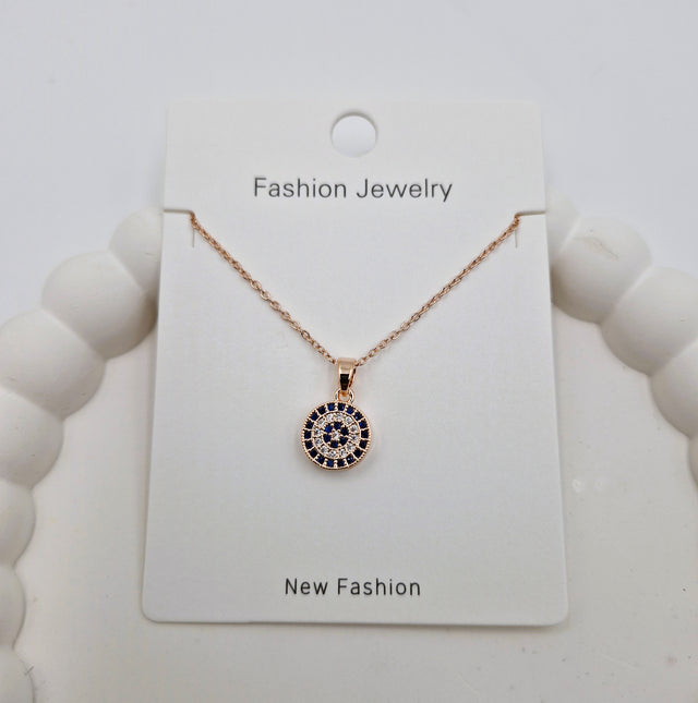 Rose Gold Evil Eye Pendant Necklace with Blue Crystal – Fashion Jewellery