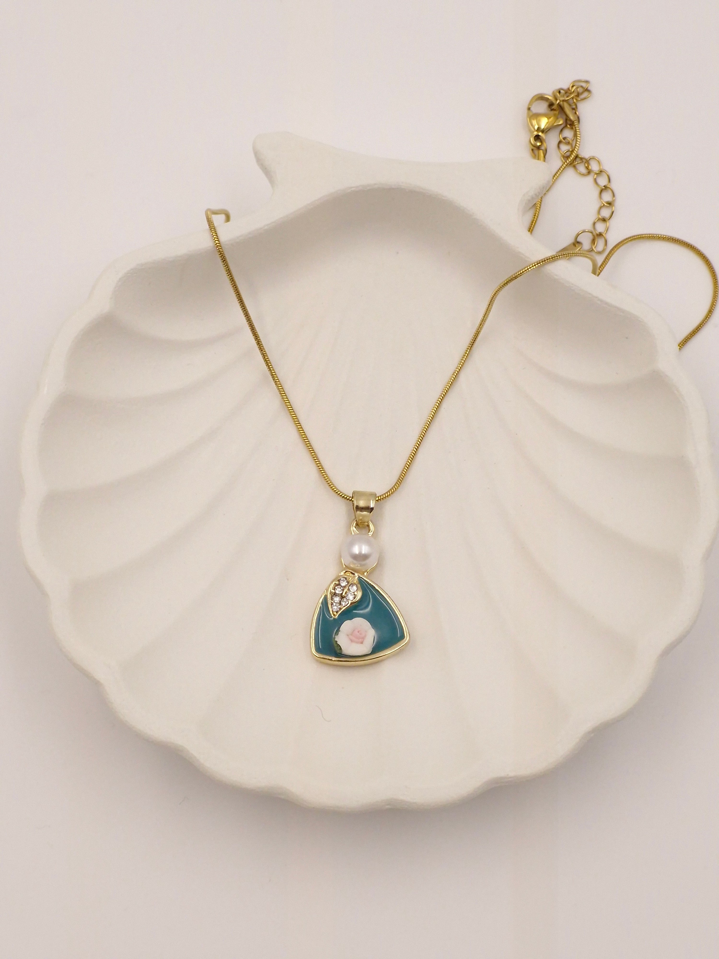 Blossom Pearl Meenakari Pendant Necklace | Stainless Steel | Anti-Tarnish Gold Finish