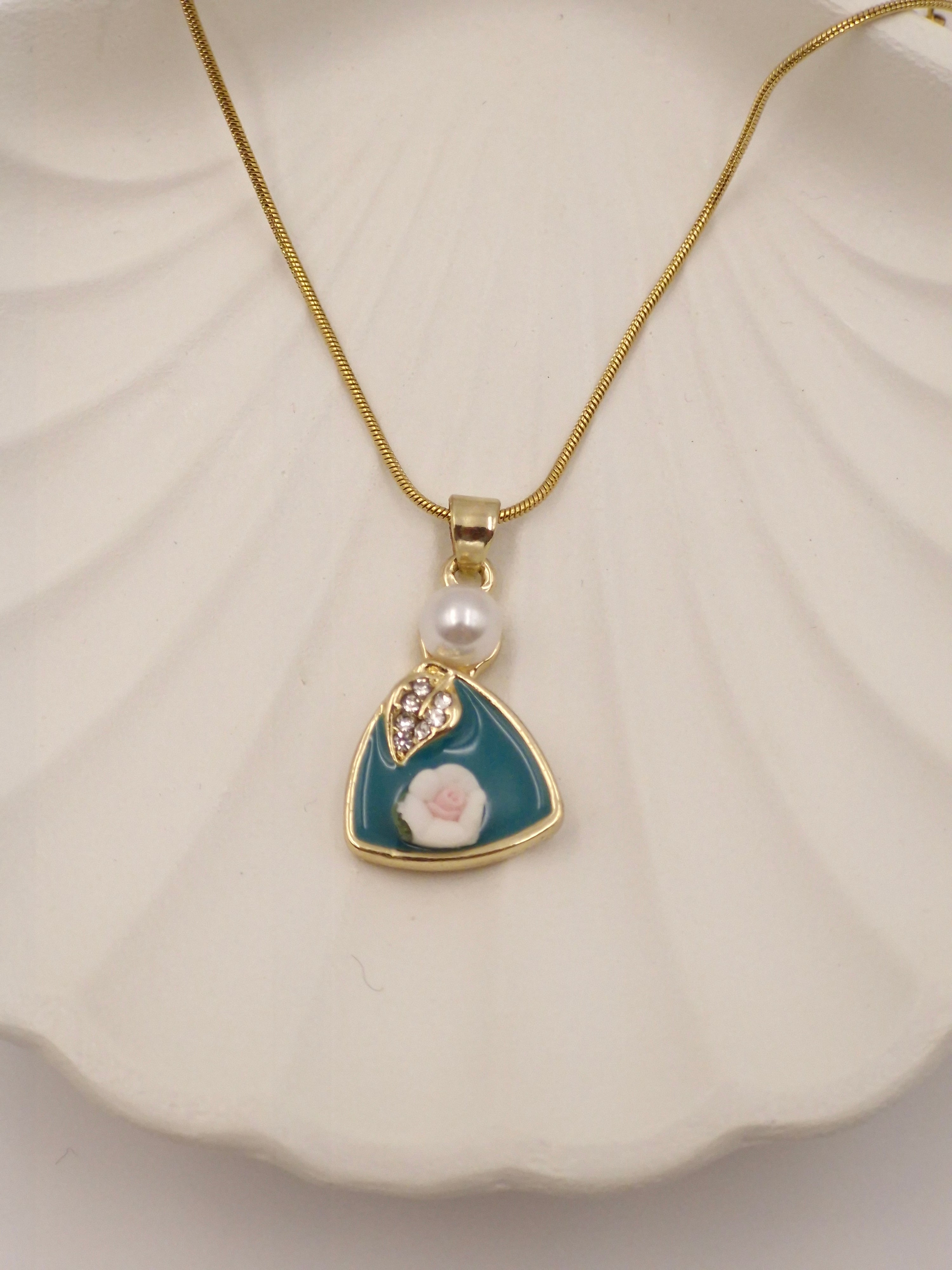 Blossom Pearl Meenakari Pendant Necklace | Stainless Steel | Anti-Tarnish Gold Finish