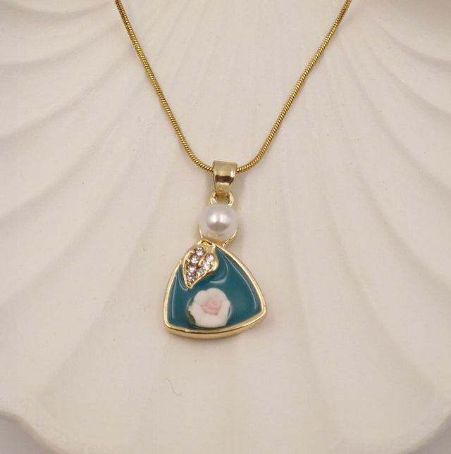 Blossom Pearl Meenakari Pendant Necklace | Stainless Steel | Anti-Tarnish Gold Finish