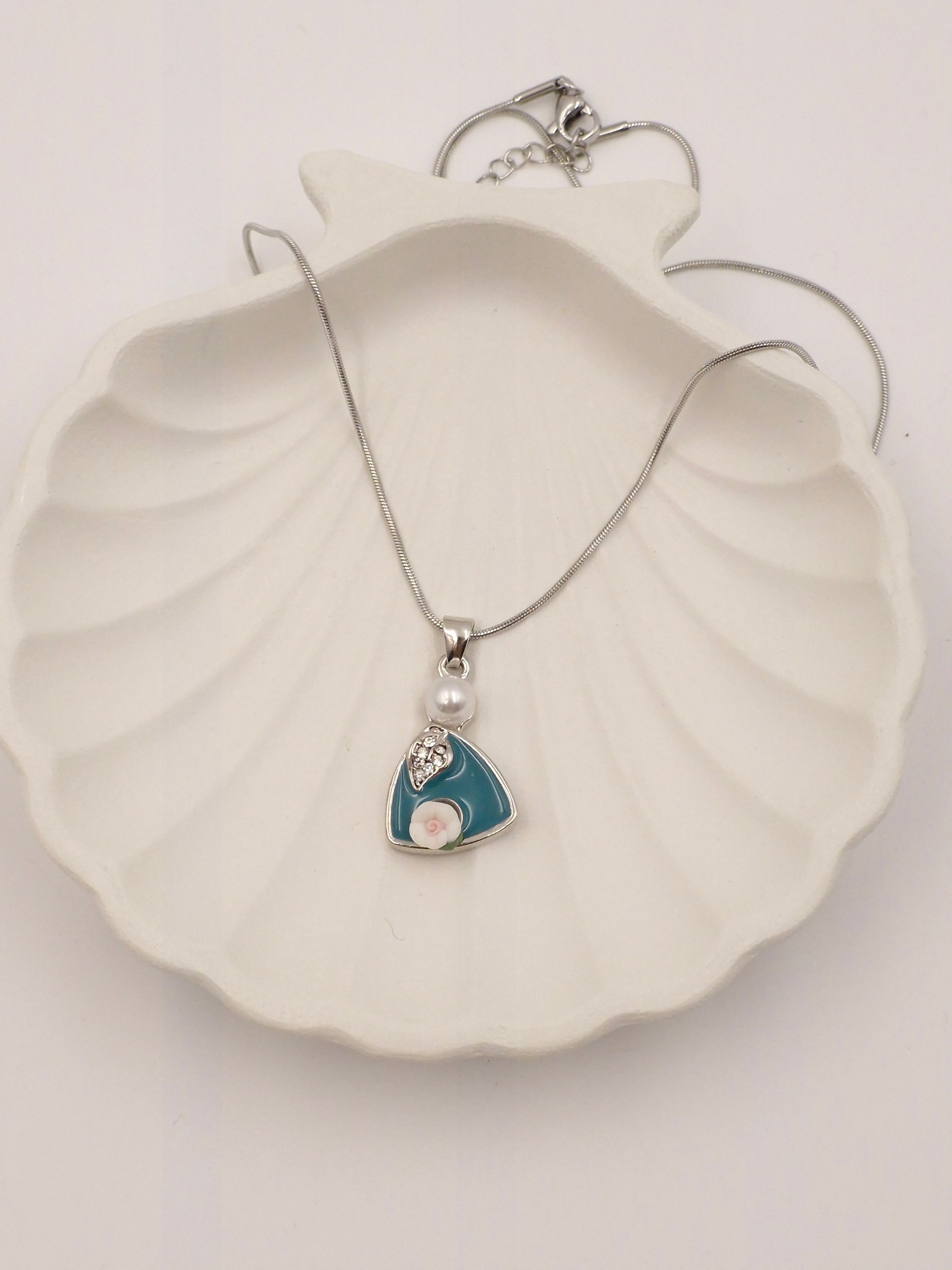 Stainless Steel Minakari Pearl Pendant with Rose Flower | Anti-Tarnish Necklace for Women