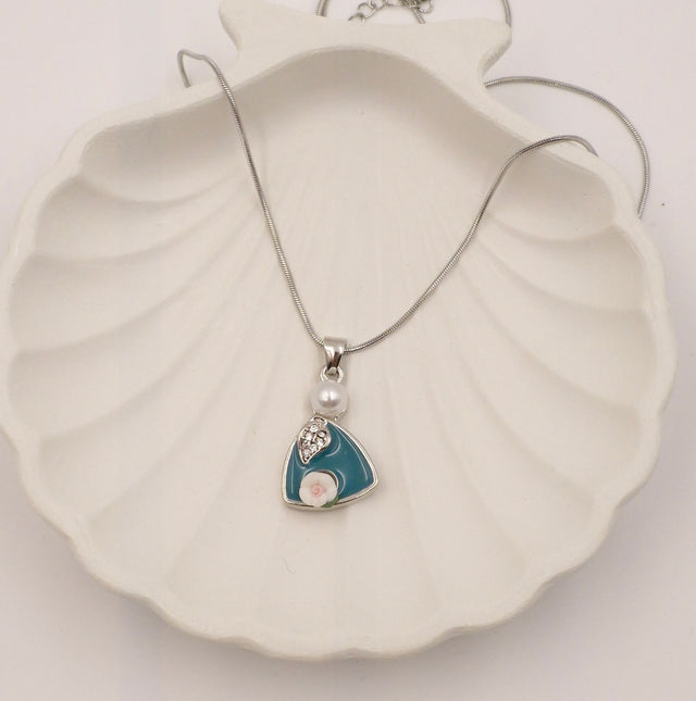 Stainless Steel Minakari Pearl Pendant with Rose Flower | Anti-Tarnish Necklace for Women