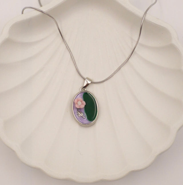Grace Oval Minakari Floral Pendant Necklace | Stainless Steel | Anti-Tarnish