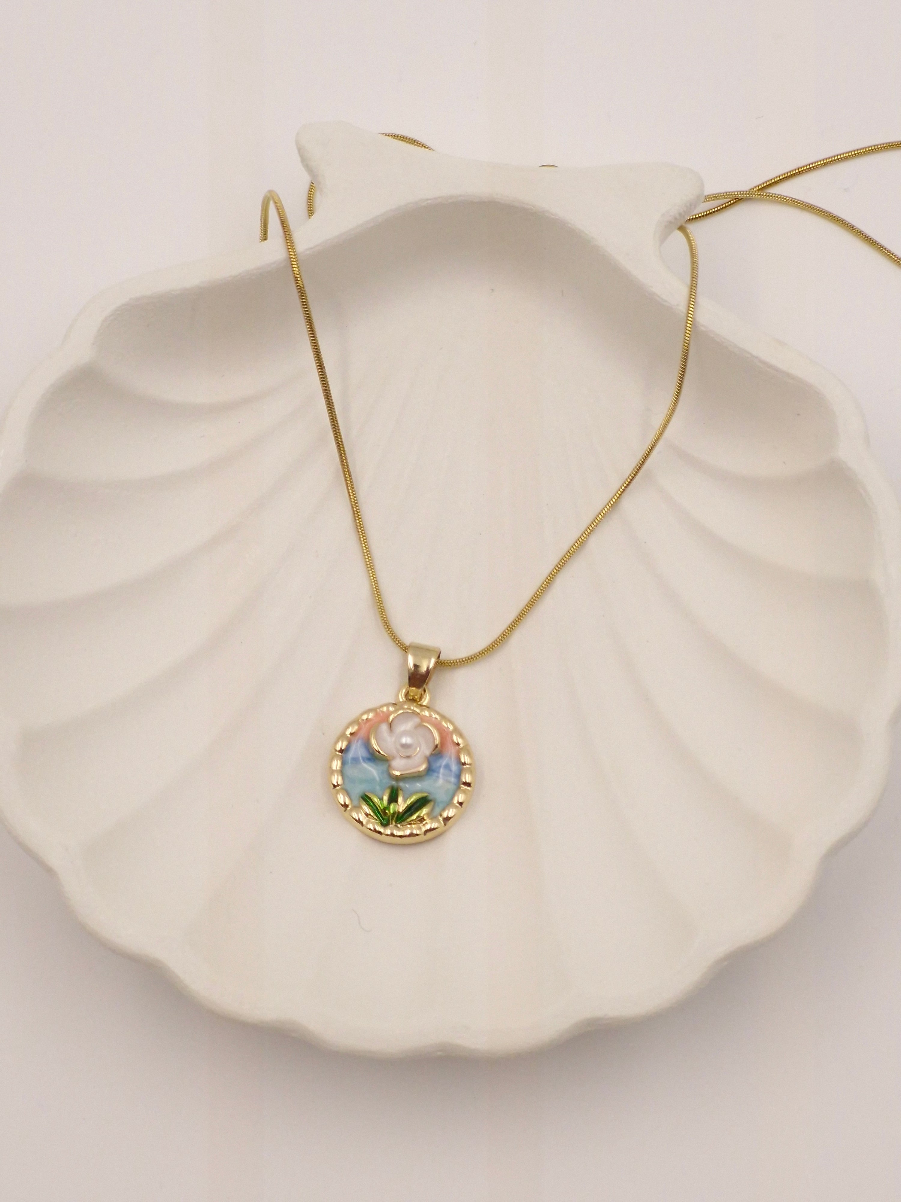 Round Minakari Floral Pendant Necklace for Women | Gold-Plated Stainless Steel | Anti-Tarnish