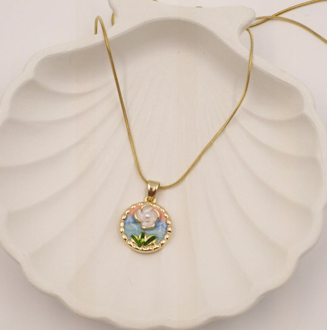 Round Minakari Floral Pendant Necklace for Women | Gold-Plated Stainless Steel | Anti-Tarnish