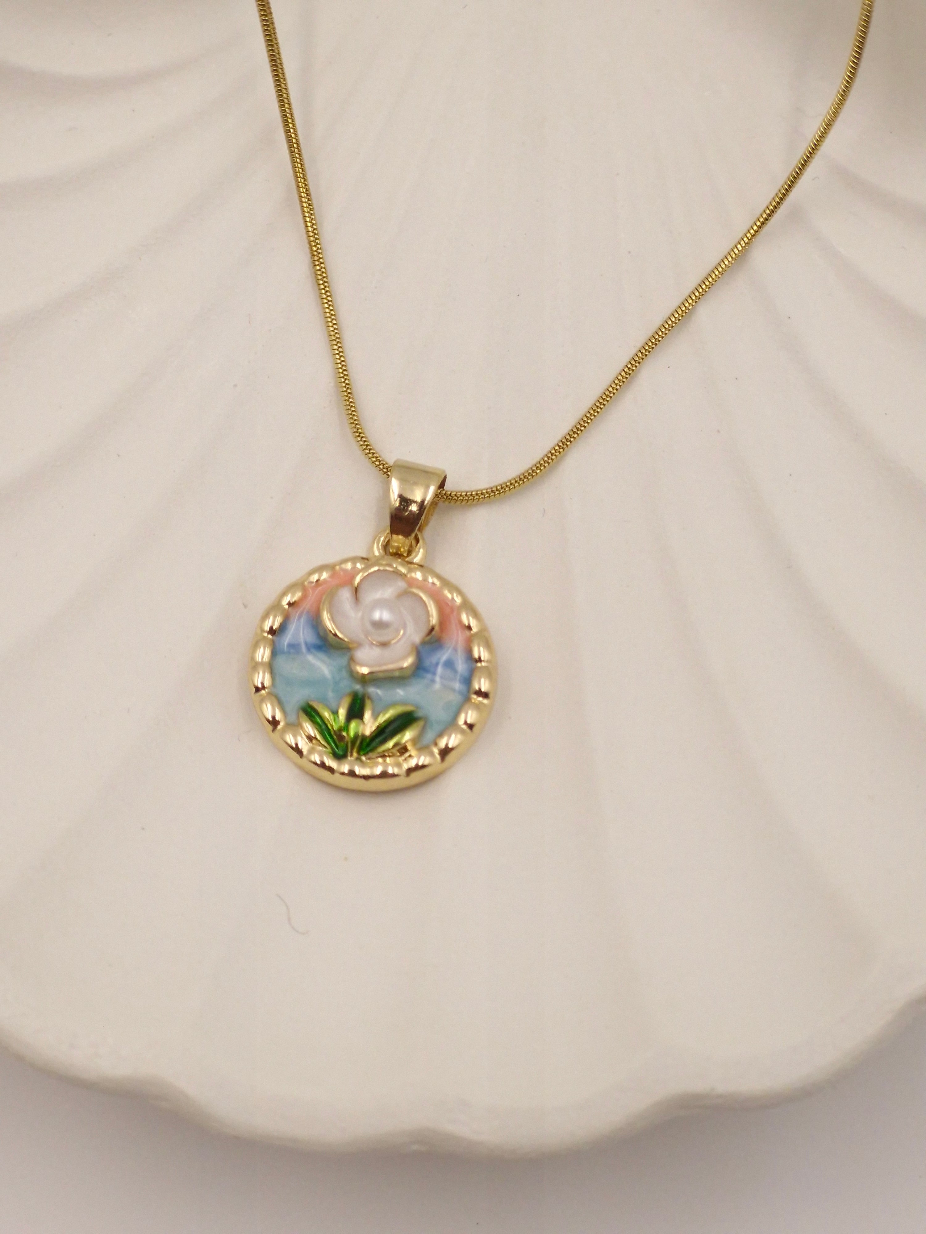 Round Minakari Floral Pendant Necklace for Women | Gold-Plated Stainless Steel | Anti-Tarnish