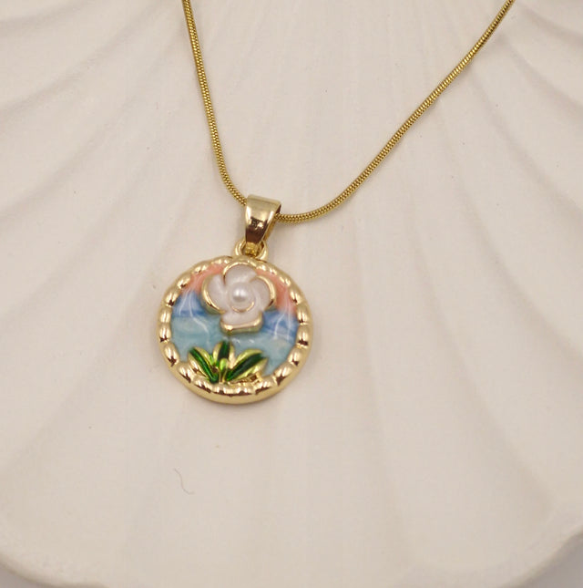 Round Minakari Floral Pendant Necklace for Women | Gold-Plated Stainless Steel | Anti-Tarnish