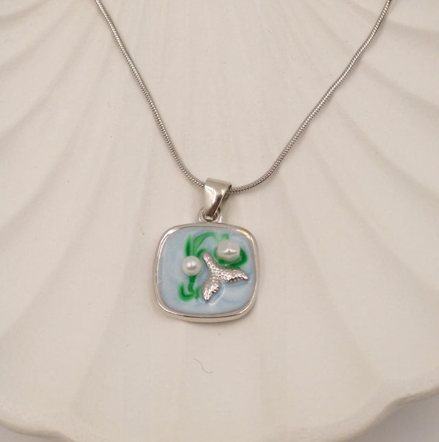 Stainless Steel Anti-Tarnish Minakari Pearl Pendant Necklace – Square Charm Design