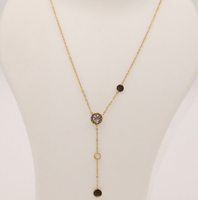 Gold Plated Stainless Steel Y-Shaped Pendant Necklace with Solitaire Stone – Anti Tarnish