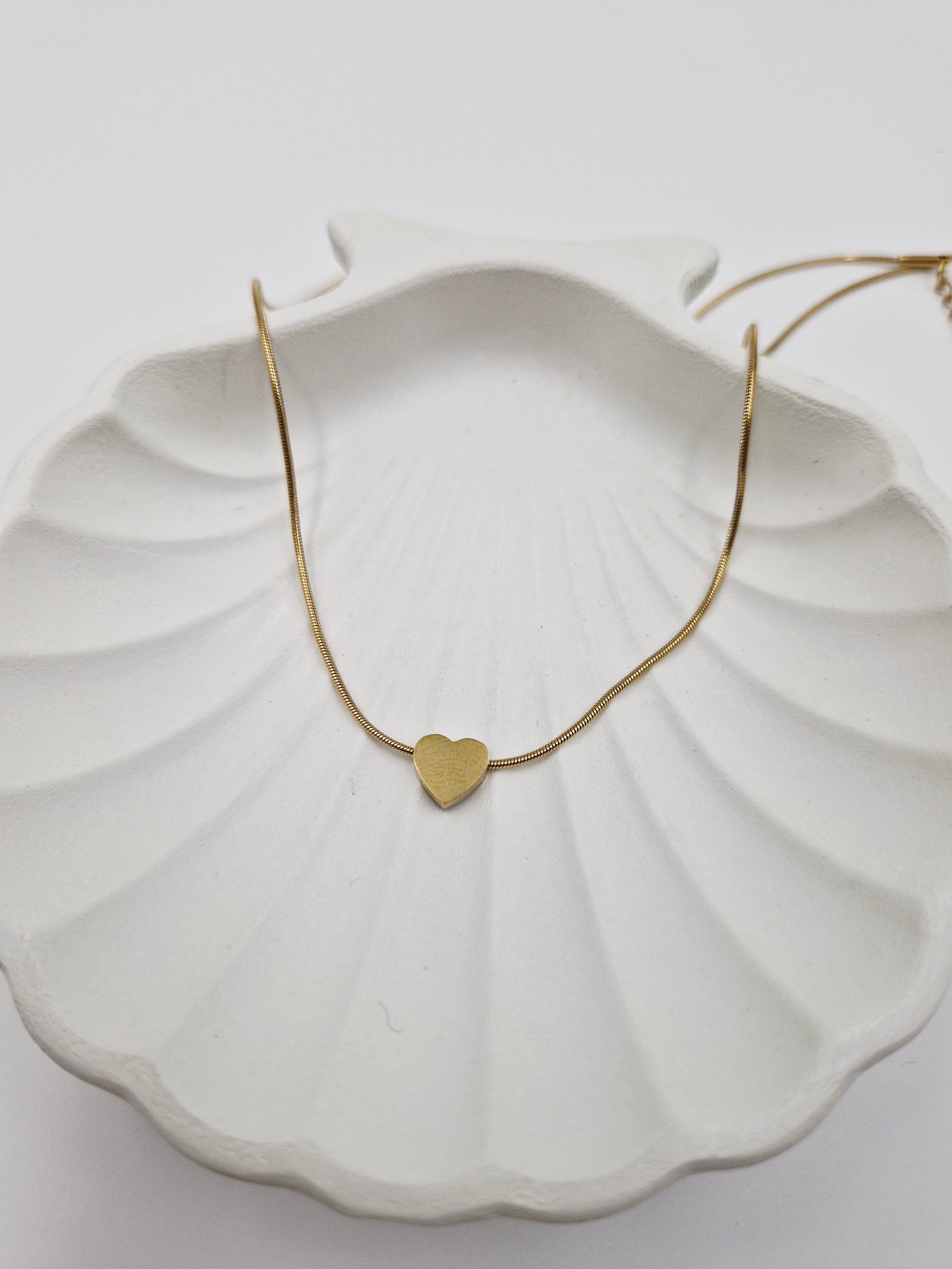 Stainless Steel Gold Heart Pendant Snake Chain Necklace for Women & Girls | Anti-Tarnish Jewellery