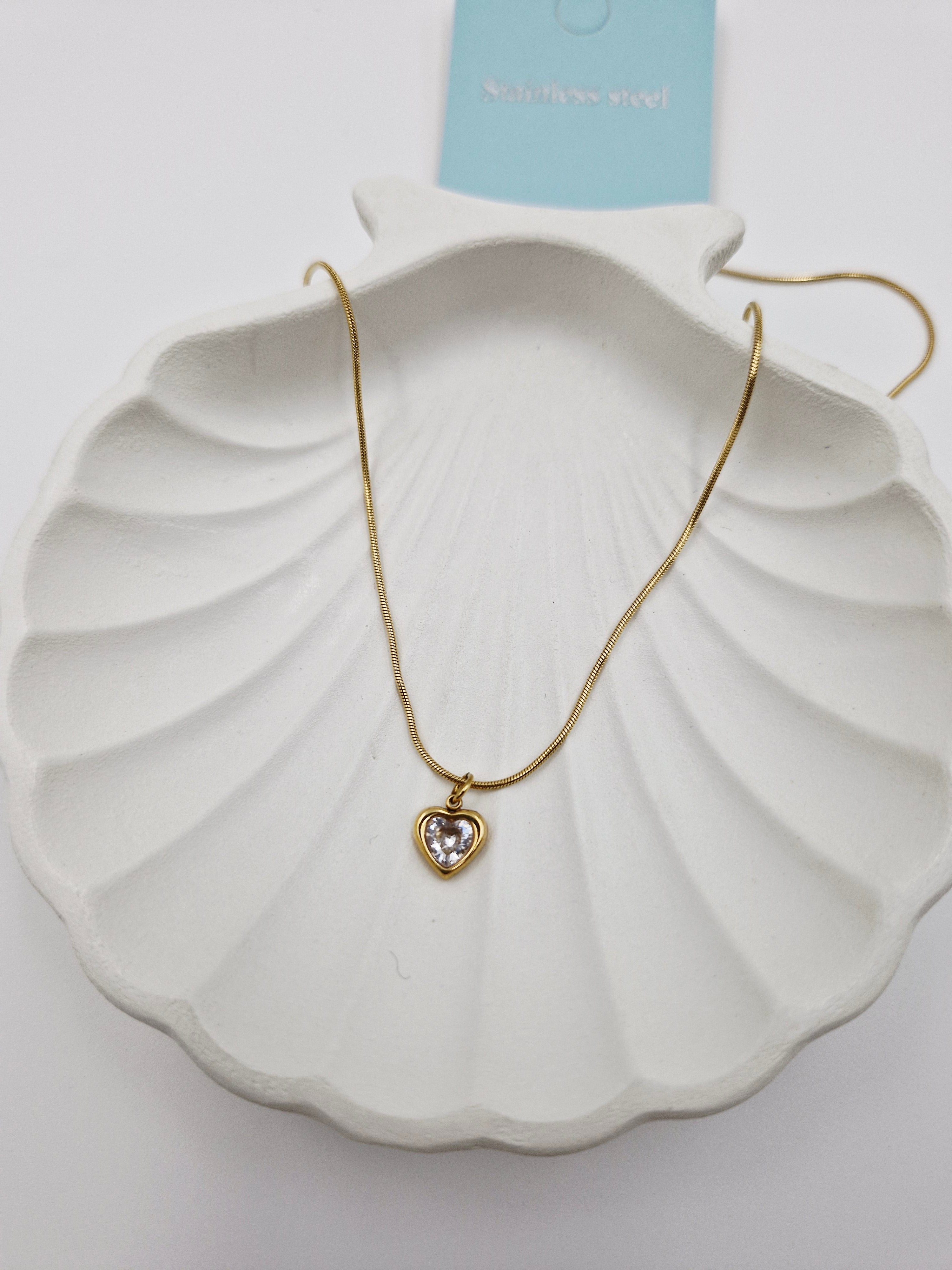 Waterproof Gold Heart Necklace | Anti-Tarnish Snake Chain Pendant