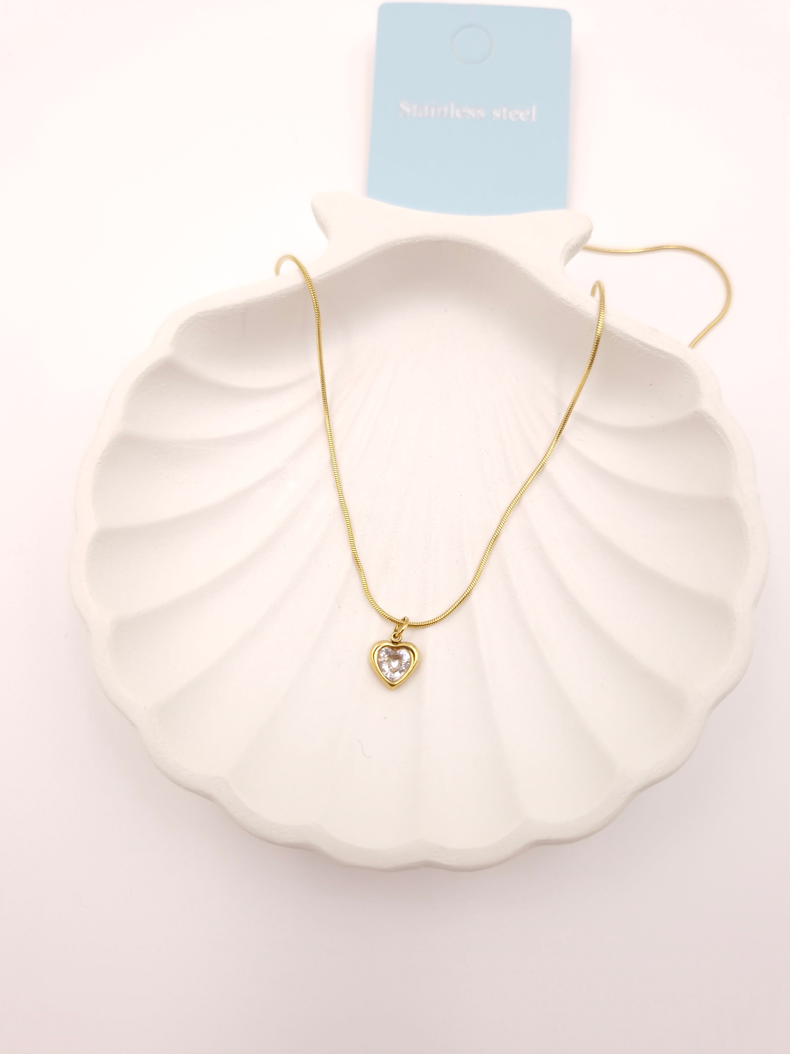 Waterproof Gold Heart Necklace | Anti-Tarnish Snake Chain Pendant