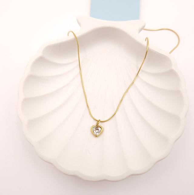 Waterproof Gold Heart Necklace | Anti-Tarnish Snake Chain Pendant