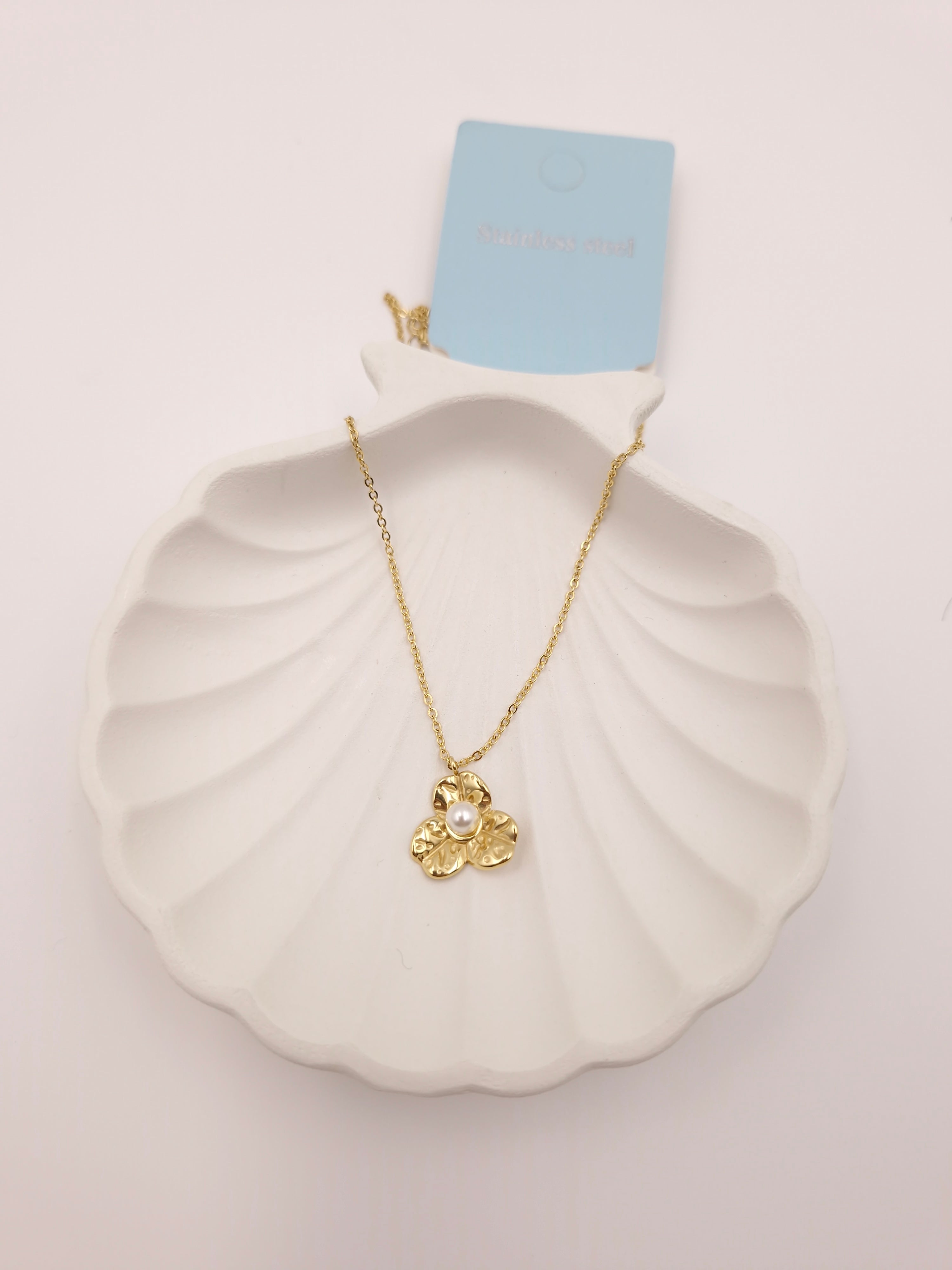 Gold Flower Necklace with Pearl | Stainless Steel & Anti-Tarnish