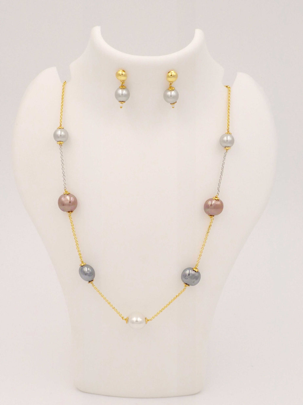Pearl Beaded Necklace & Earrings Set for Women and Girls | Stylish Gold Chain Jewellery Combo
