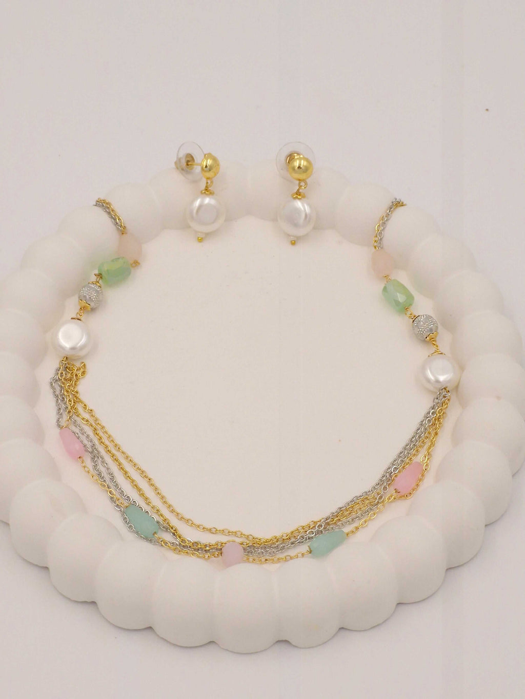 Pearl Beaded Necklace & Earrings Set for Women and Girls