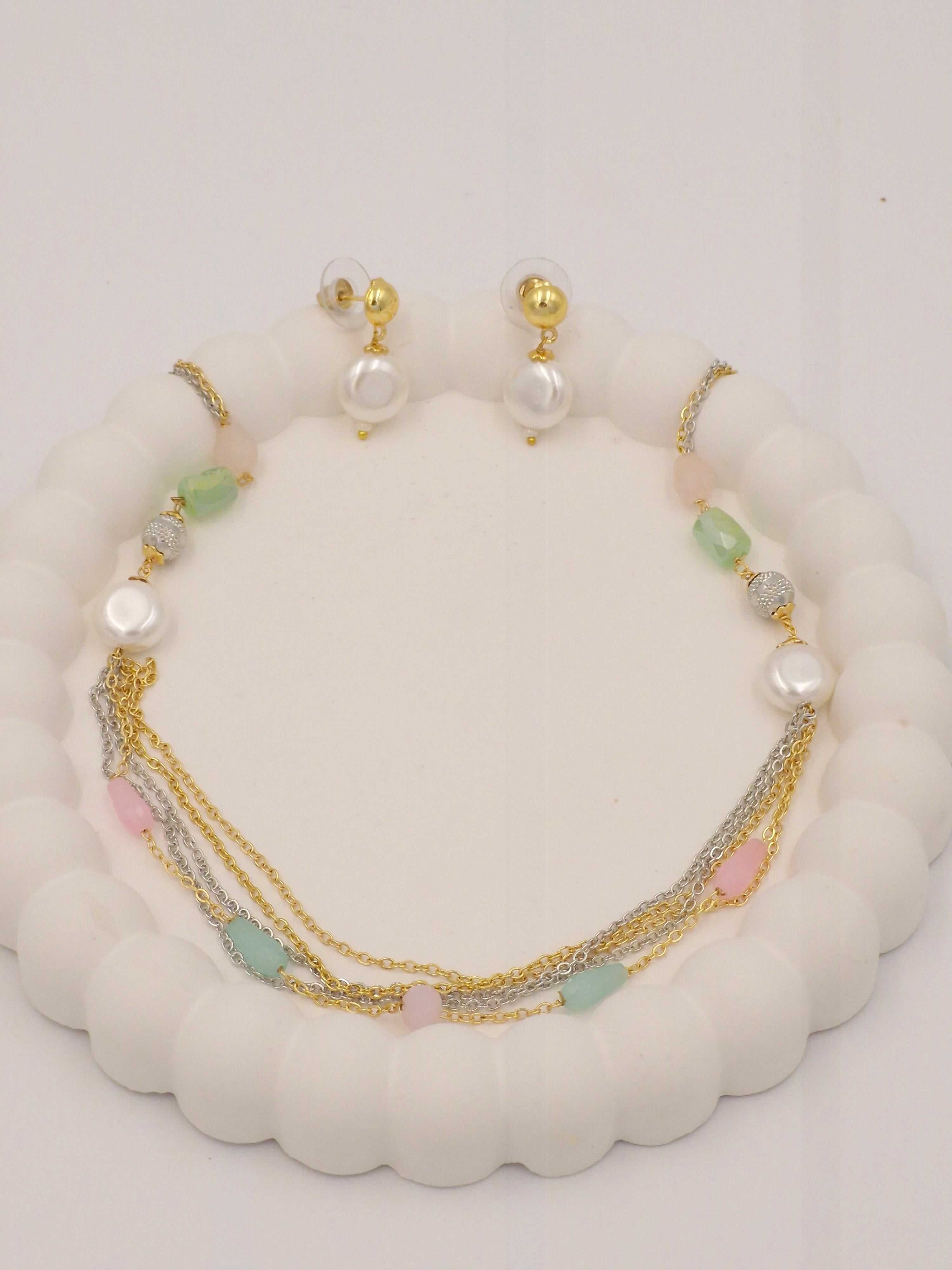 Pearl Beaded Necklace & Earrings Set for Women and Girls