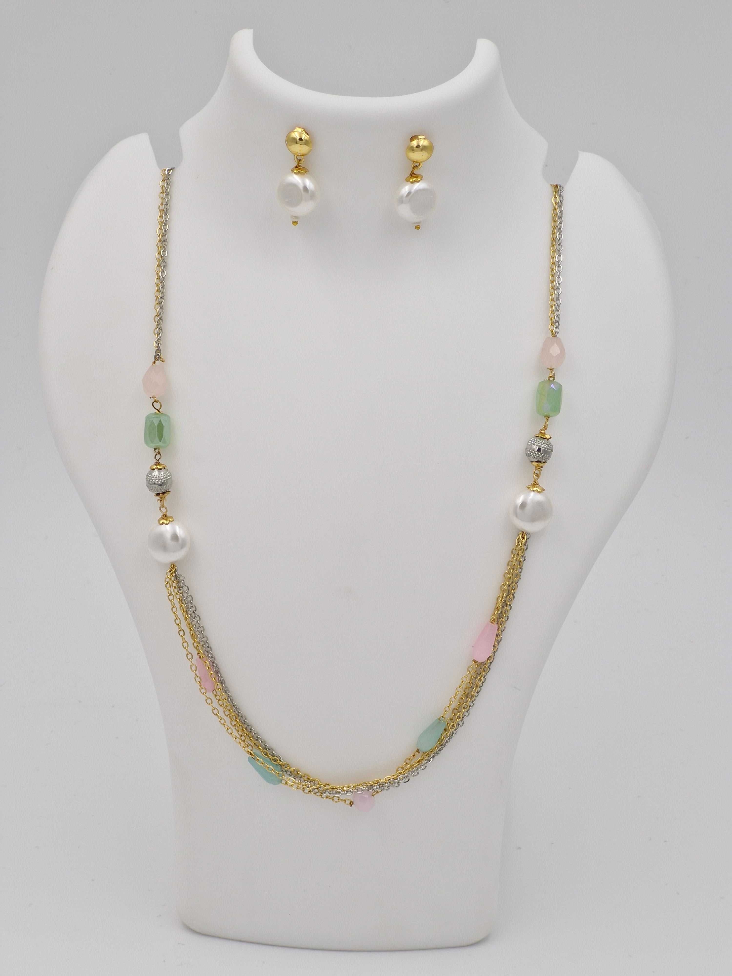 Pearl Beaded Necklace & Earrings Set for Women and Girls