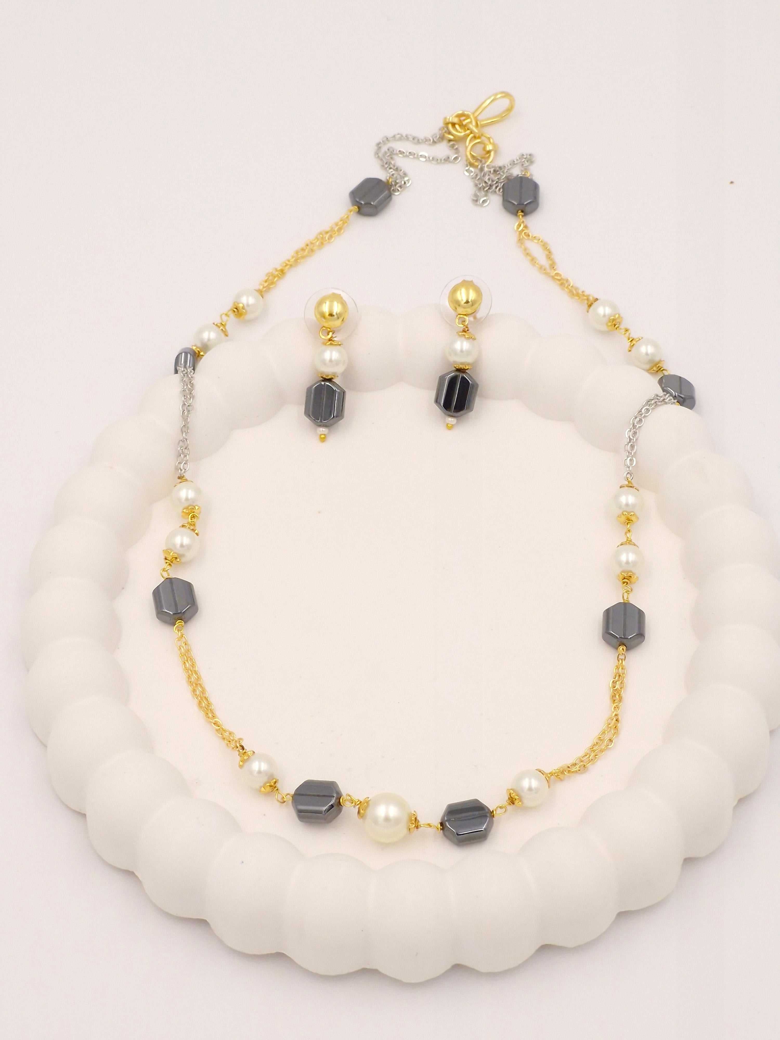 Pearl Beaded Necklace & Earrings Set for Women and Girls