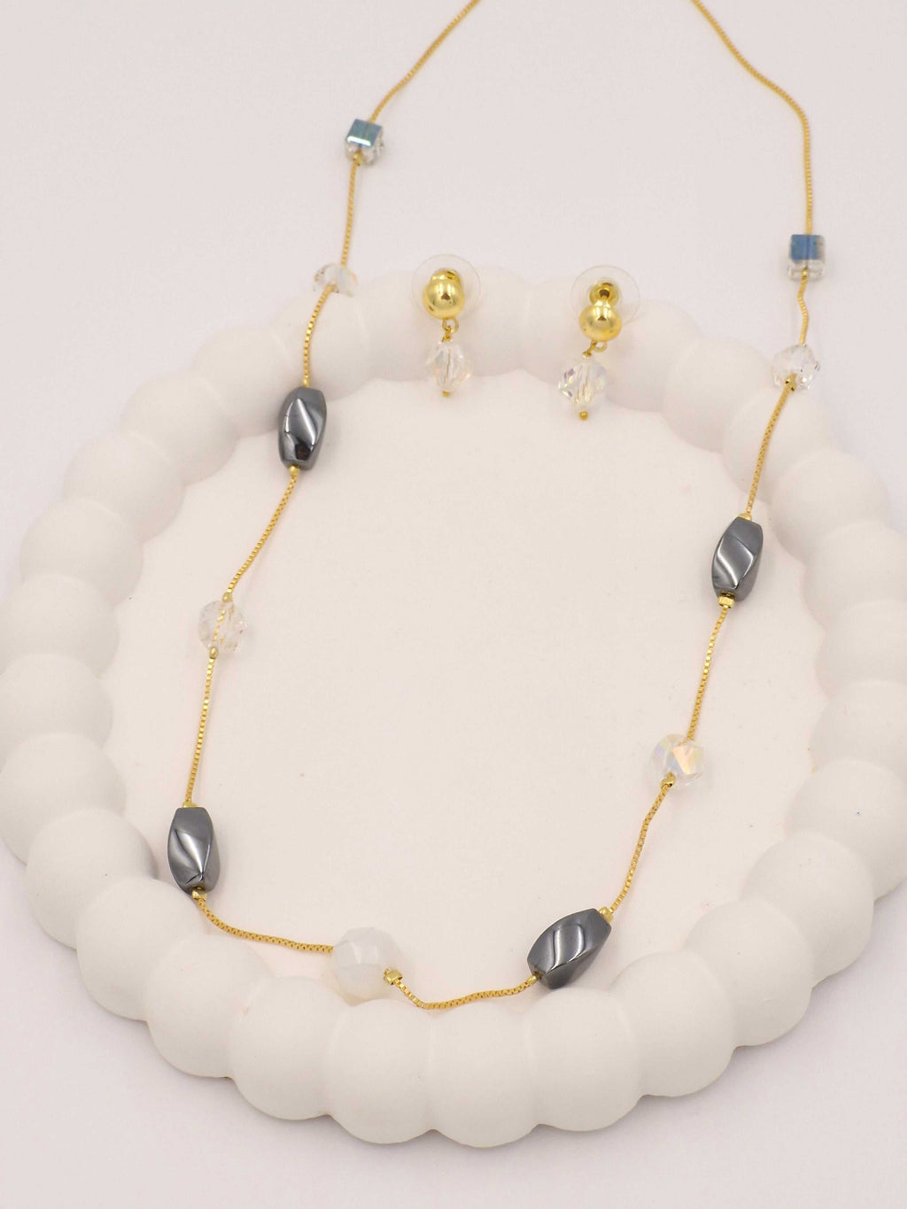 Pearl Beaded Necklace & Earrings Set for Women and Girls