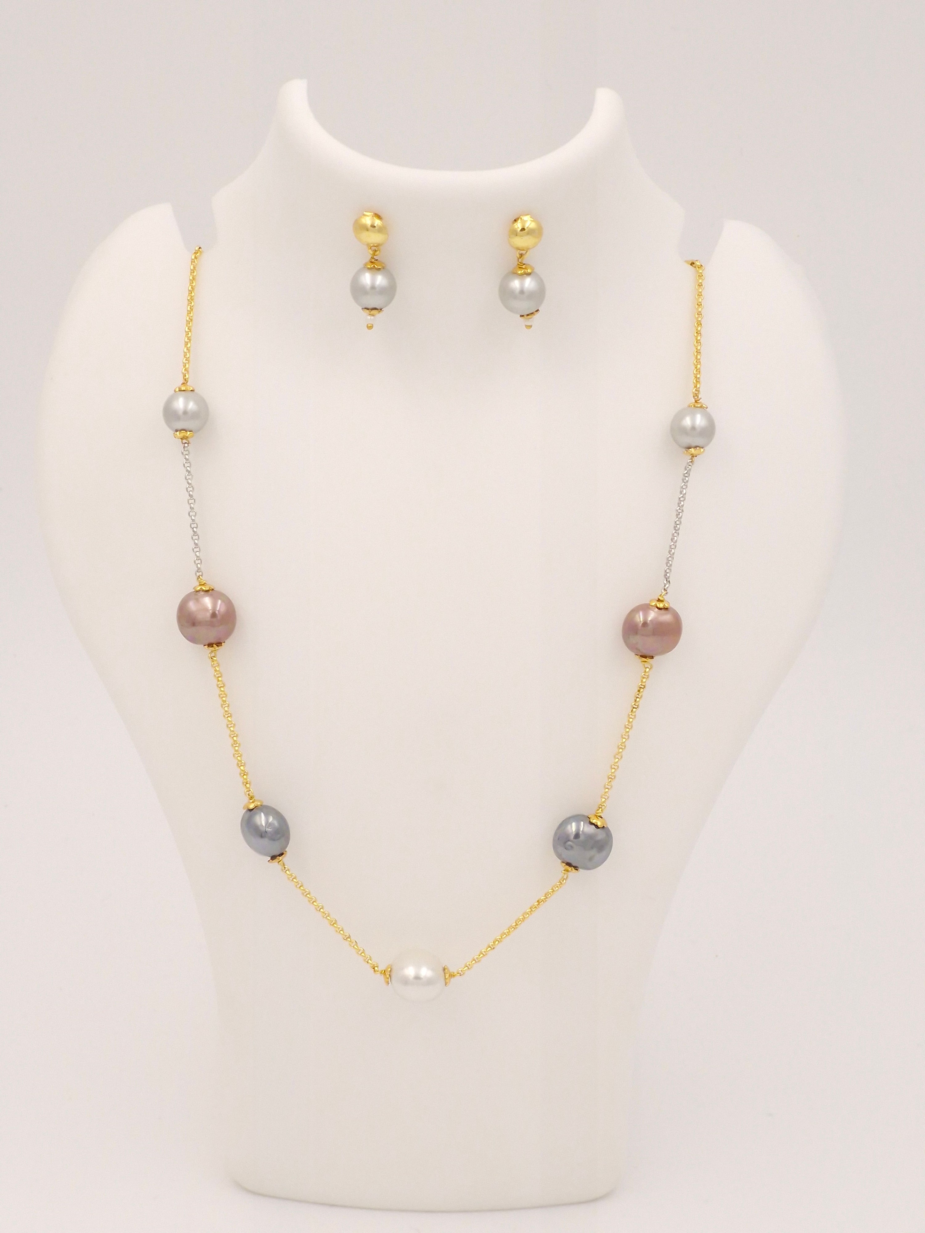 Pearl Beaded Necklace & Earrings Set for Women and Girls | Stylish Gold Chain Jewellery Combo