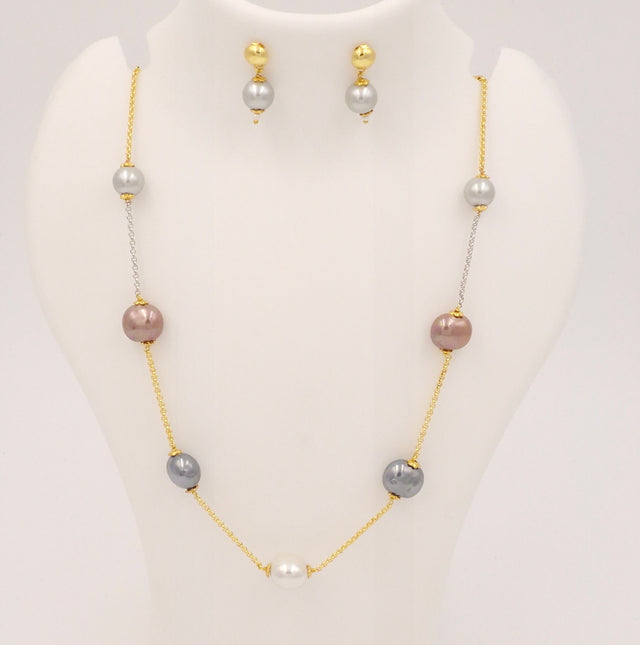 Pearl Beaded Necklace & Earrings Set for Women and Girls | Stylish Gold Chain Jewellery Combo