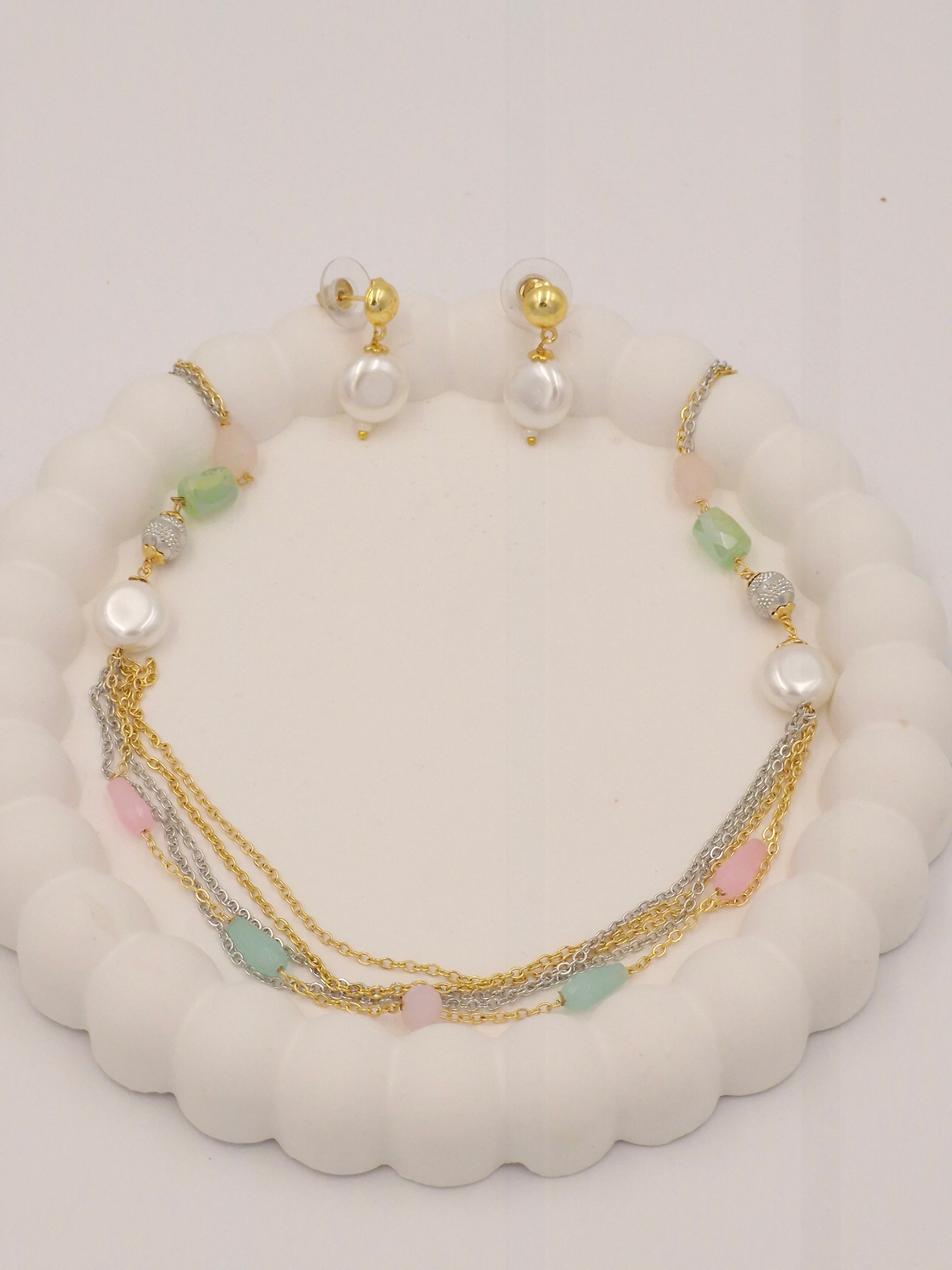 Pearl Beaded Necklace & Earrings Set for Women and Girls