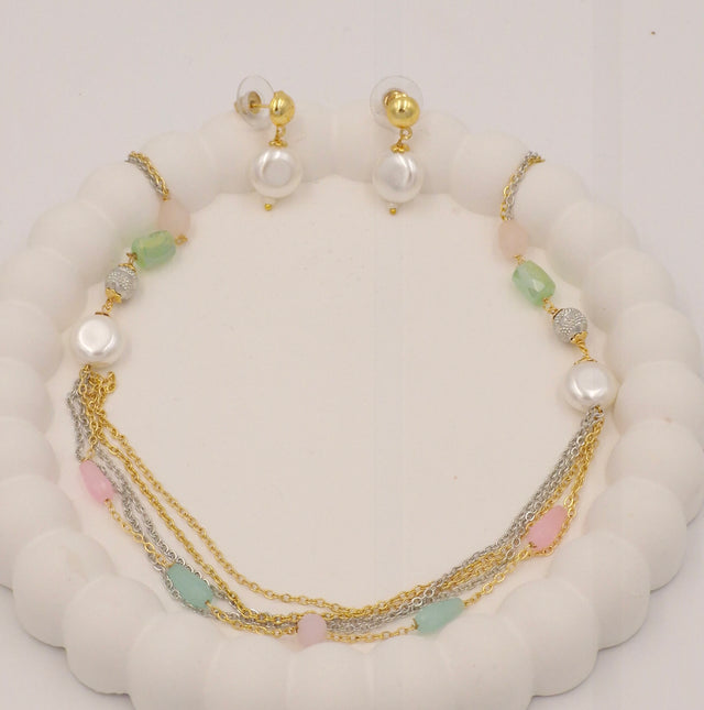 Pearl Beaded Necklace & Earrings Set for Women and Girls