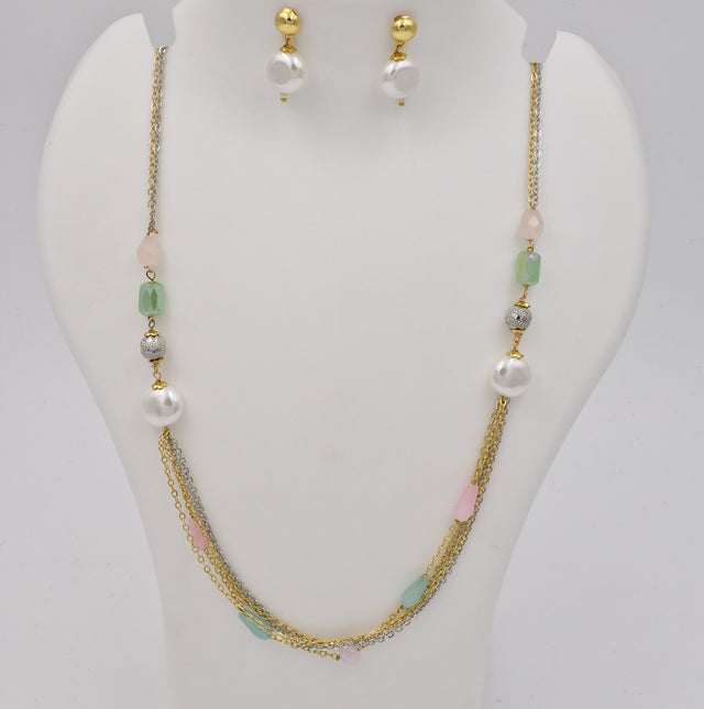 Pearl Beaded Necklace & Earrings Set for Women and Girls