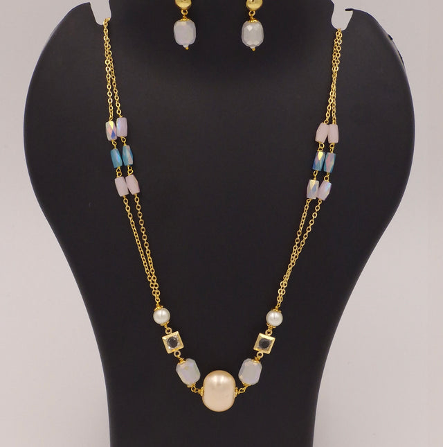 Pearl Beaded Necklace & Earrings Set for Women and Girls | Stylish Gold Chain Jewellery Combo