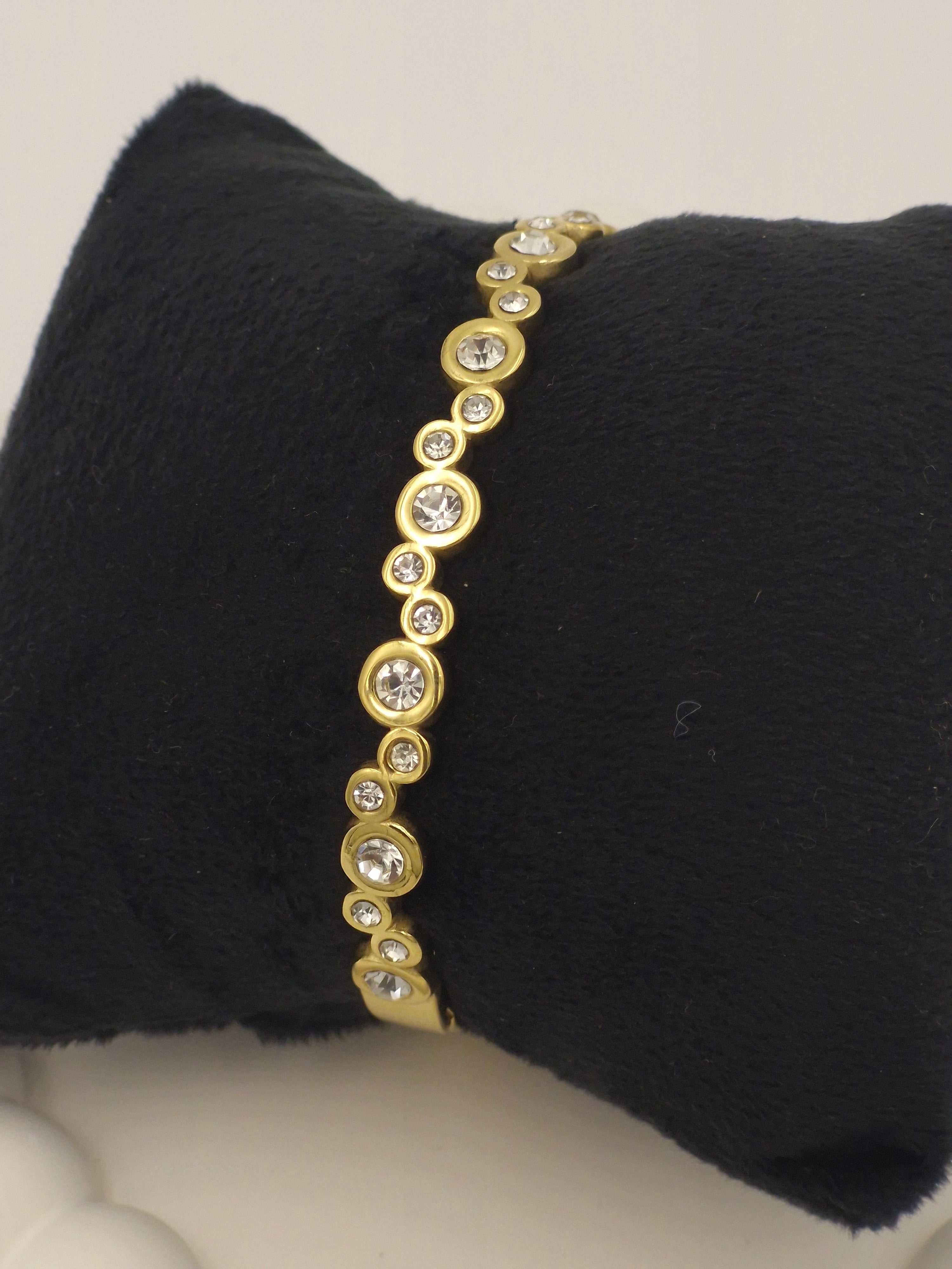 Anti-Tarnish Stainless Steel Bubble Bangle Bracelet with Crystals