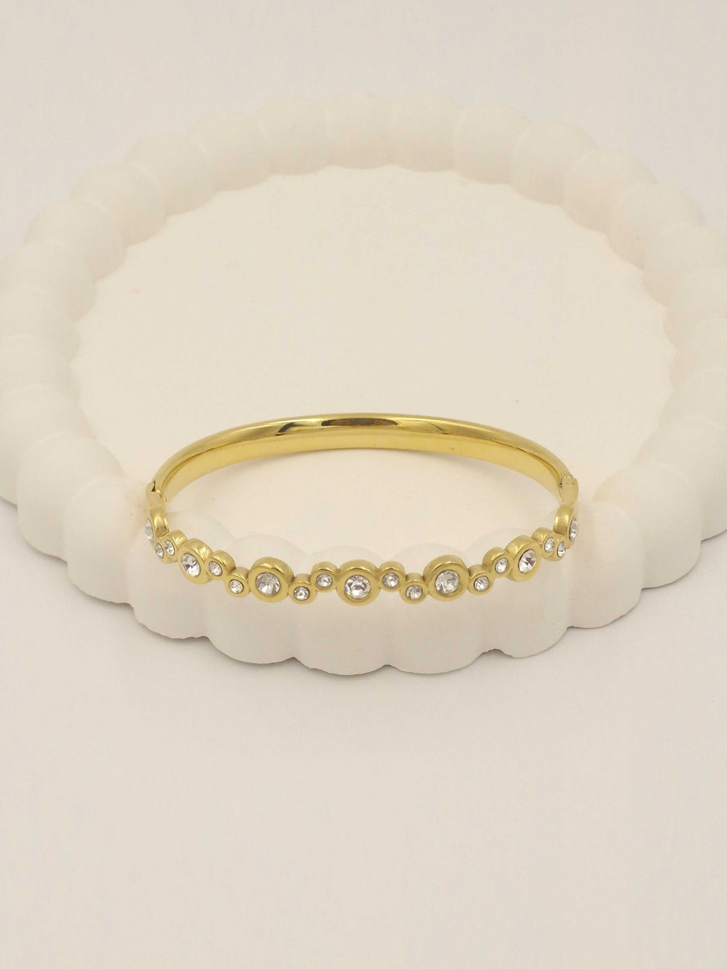 Anti-Tarnish Stainless Steel Bubble Bangle Bracelet with Crystals