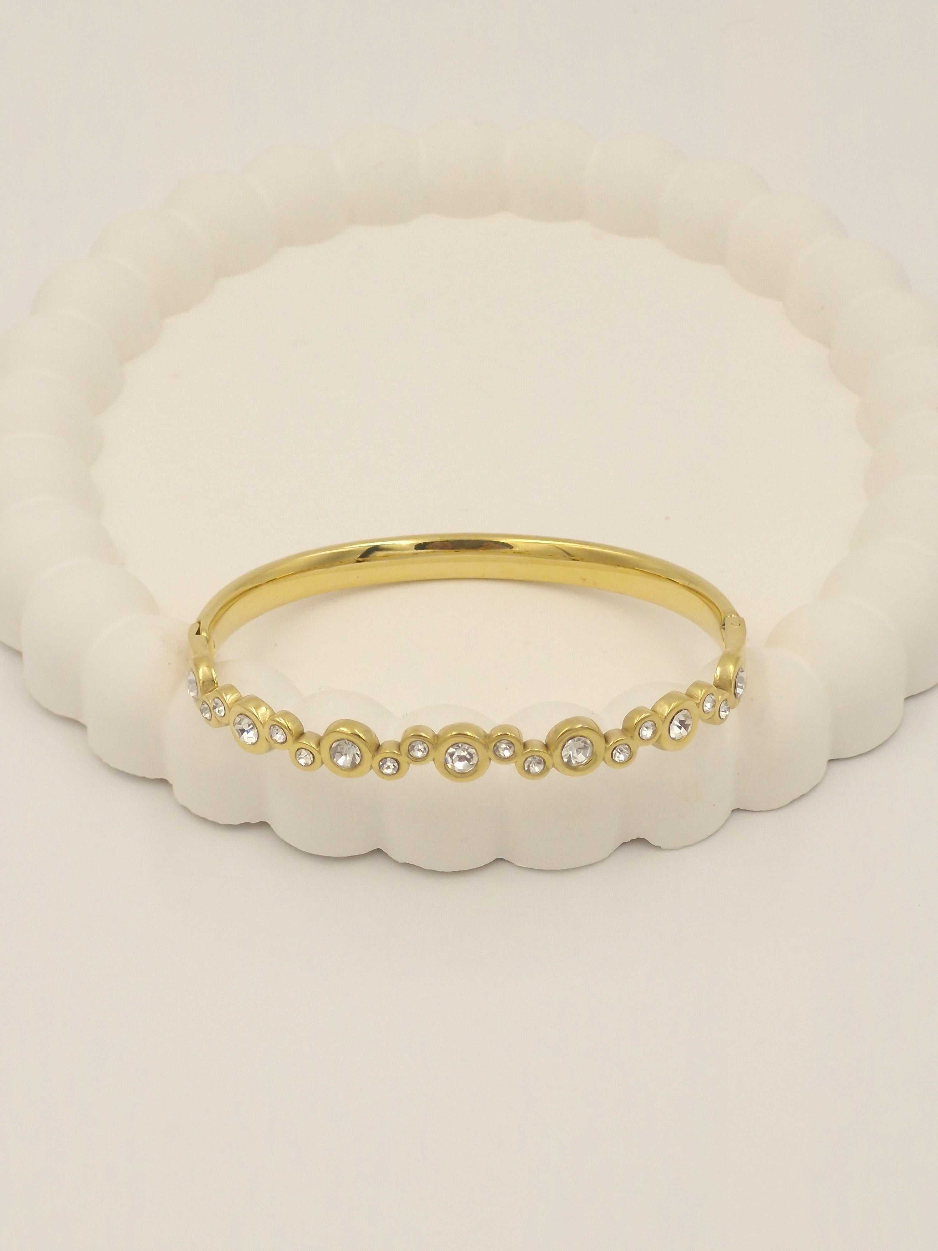 Anti-Tarnish Stainless Steel Bubble Bangle Bracelet with Crystals