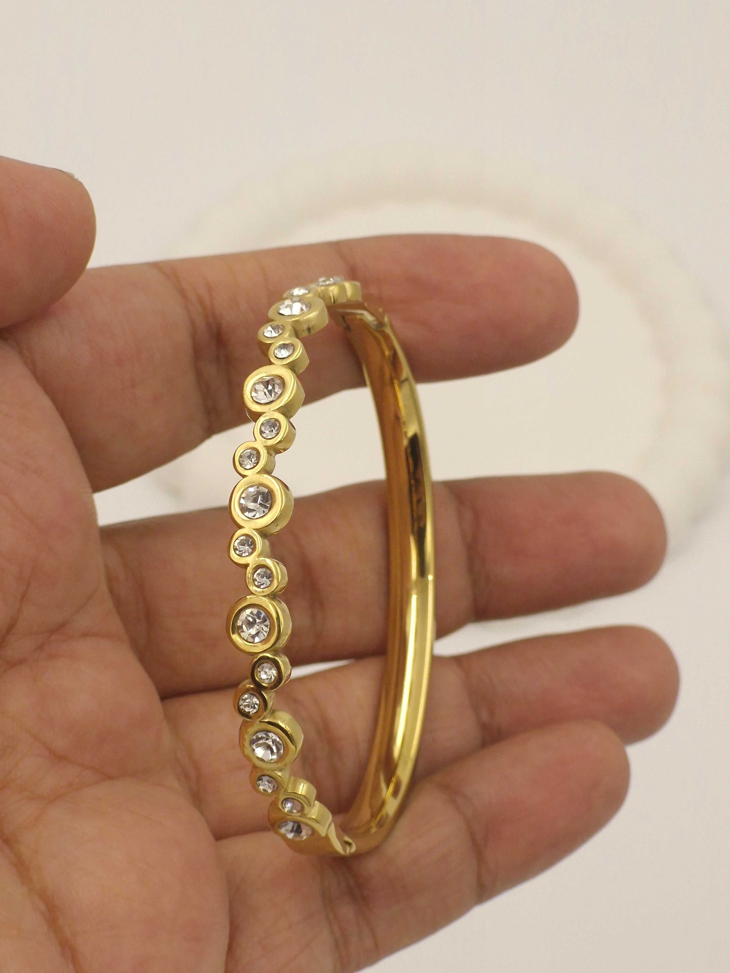 Anti-Tarnish Stainless Steel Bubble Bangle Bracelet with Crystals