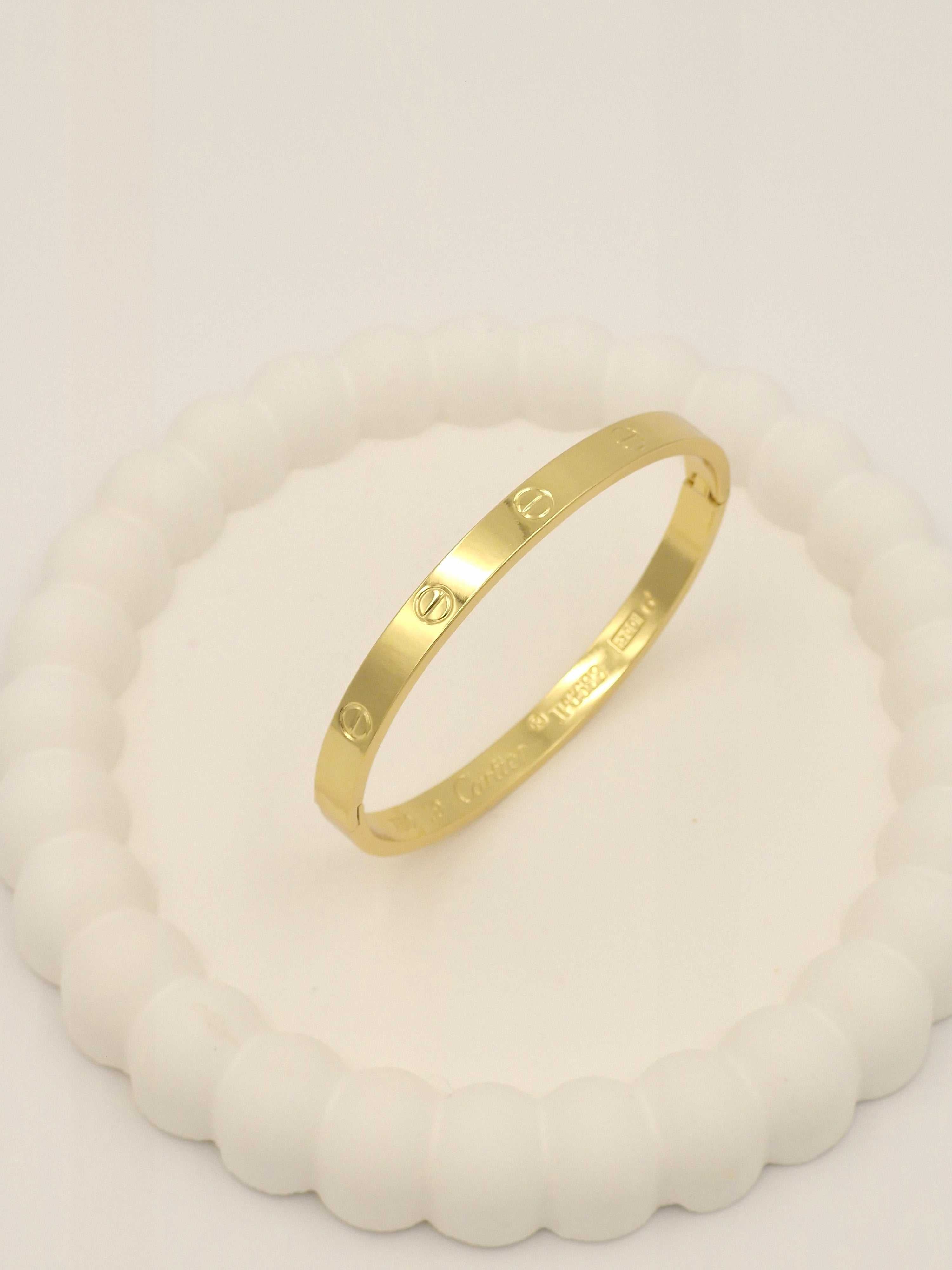 Anti-Tarnish Stainless Steel Gold-Tone Screw-Motif Bangle Bracelet