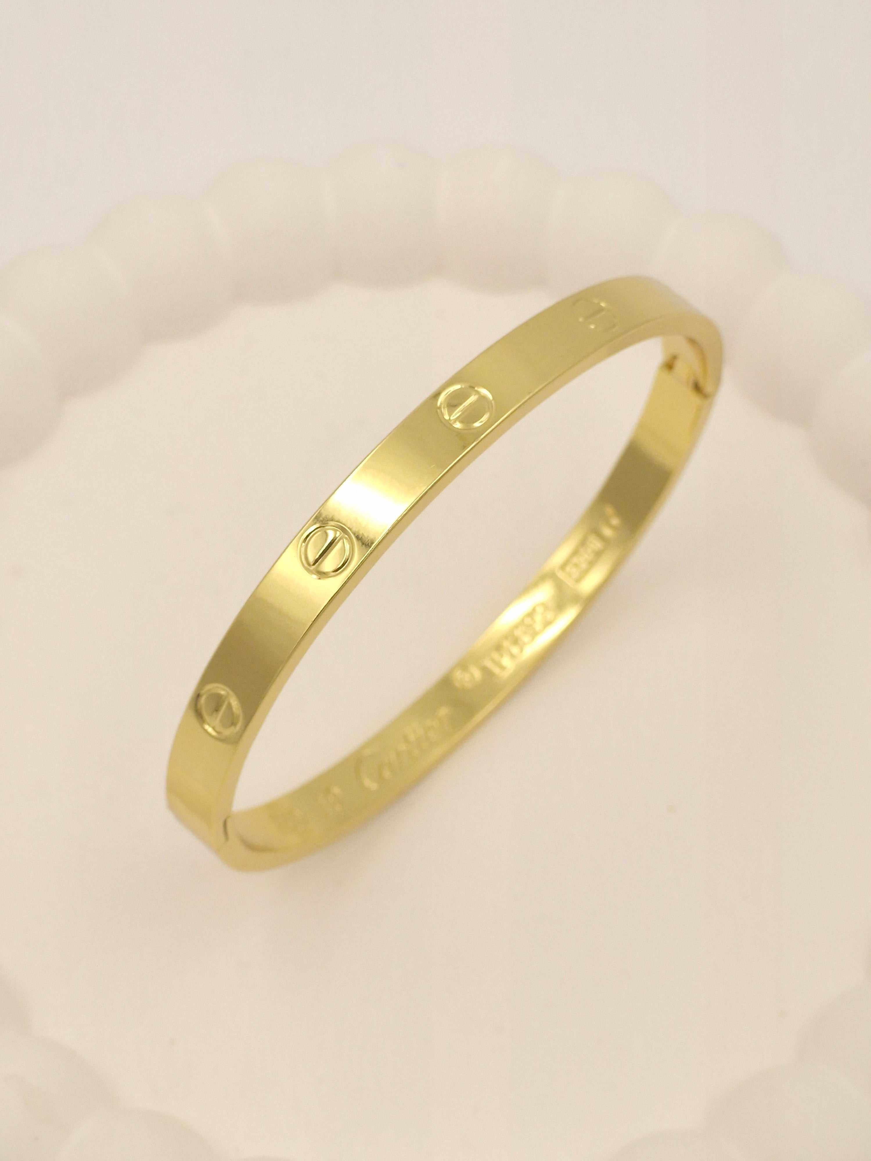 Anti-Tarnish Stainless Steel Gold-Tone Screw-Motif Bangle Bracelet