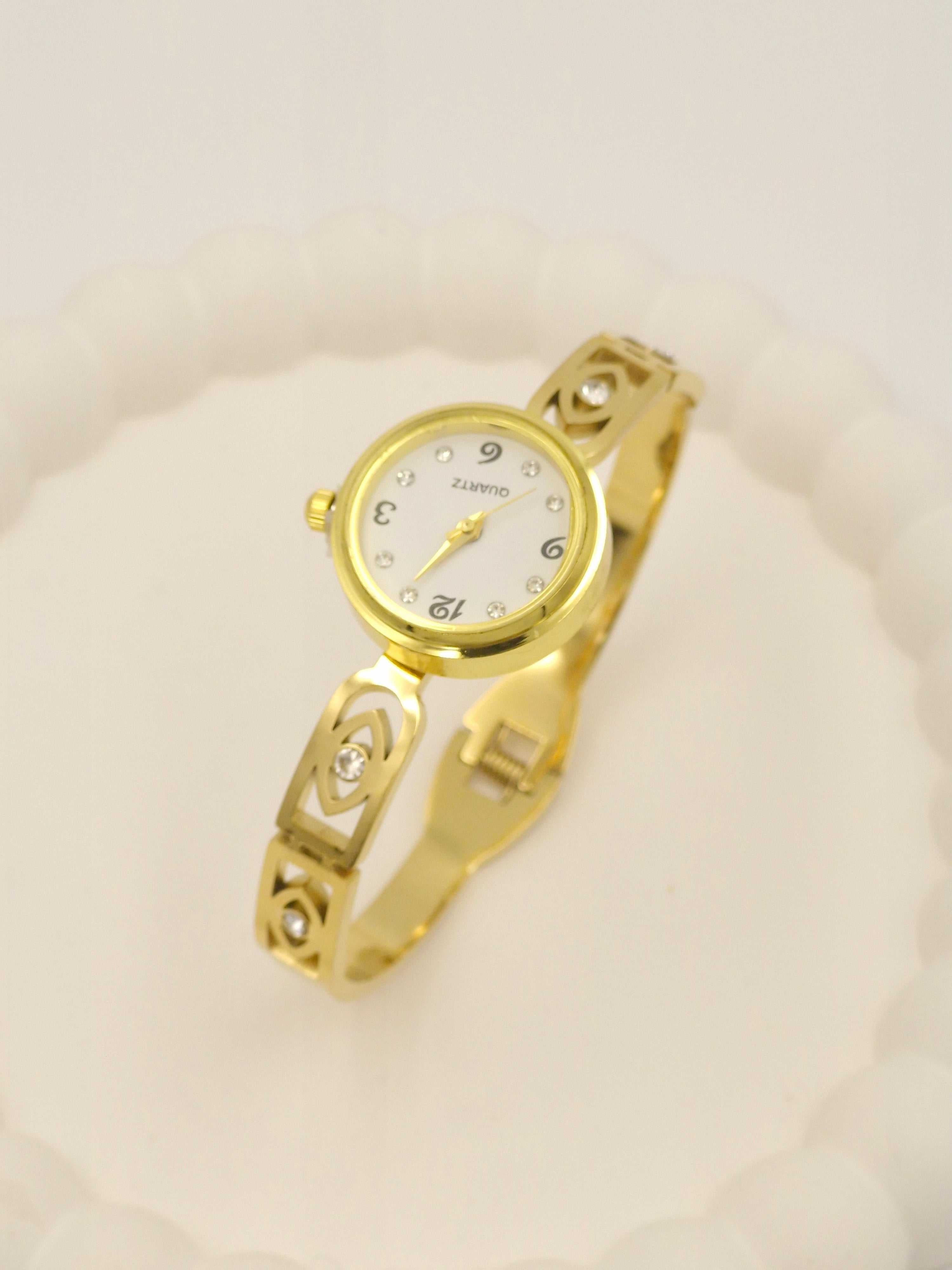 Anti-Tarnish Stainless Steel Gold-Tone Watch with Crystal-Accented Band