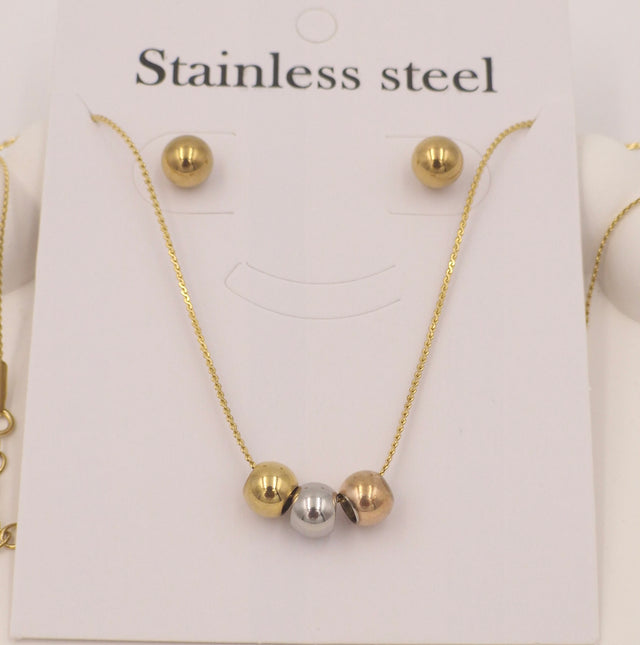✨ Gold & Silver Bead Necklace with Matching Earrings | Anti-Tarnish Stainless Steel Jewellery Set for Women ✨