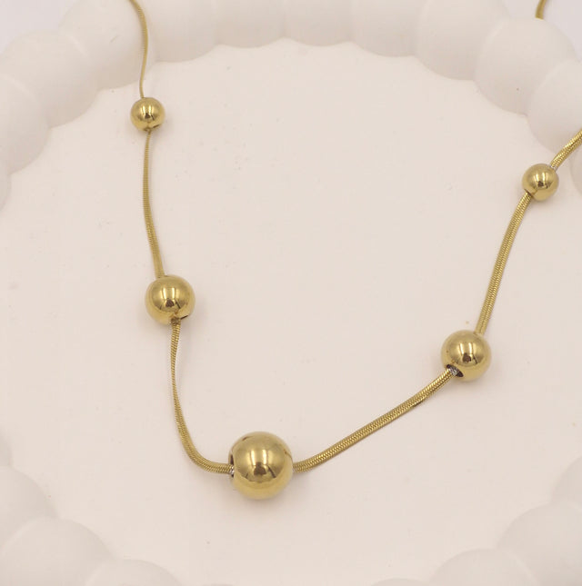 Gold Bead Necklace with Matching Earrings | Anti-Tarnish Stainless Steel Jewellery Set for Women