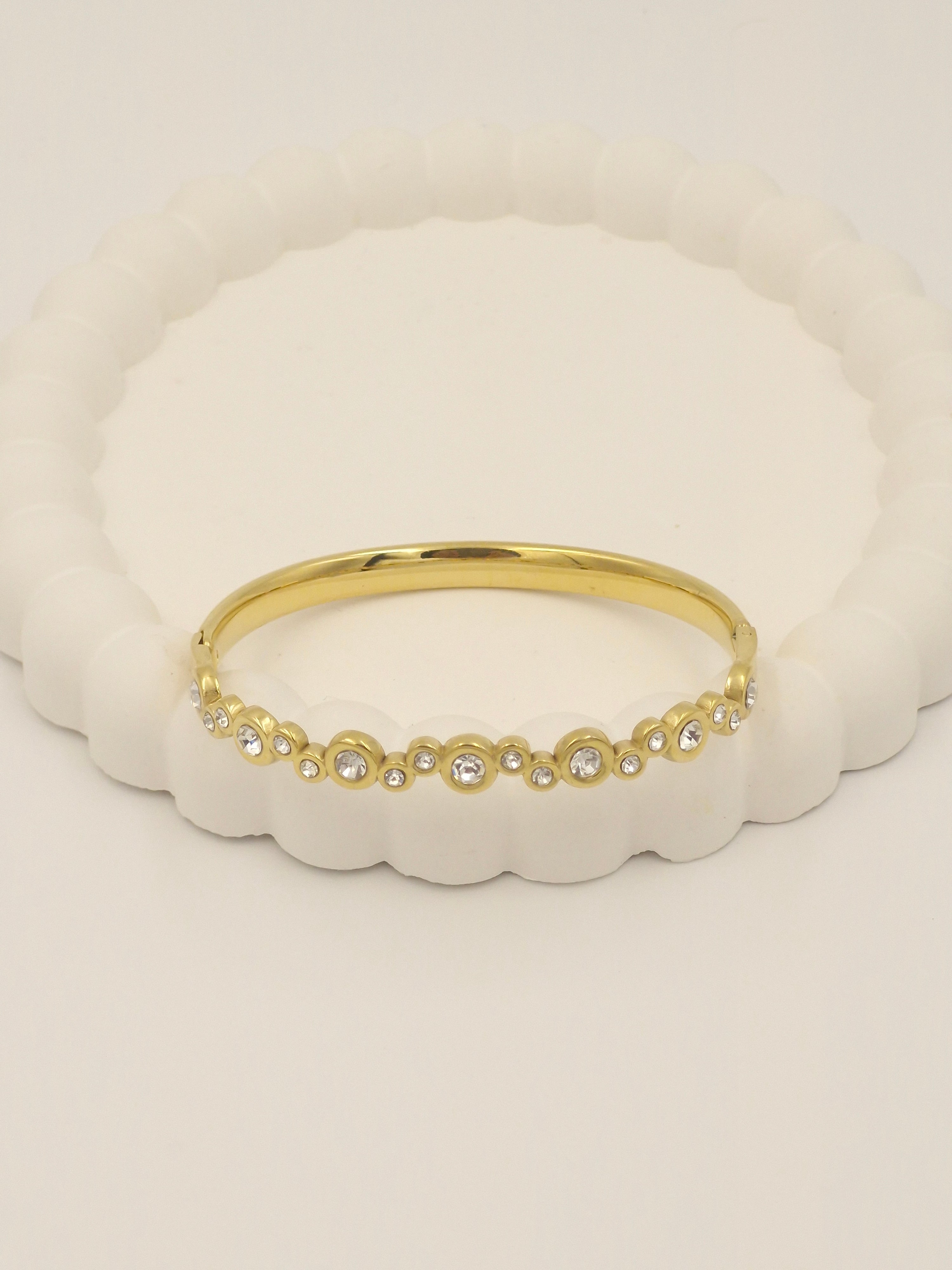 Anti-Tarnish Stainless Steel Bubble Bangle Bracelet with Crystals