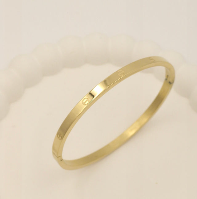 Anti-Tarnish Stainless Steel Gold-Tone Screw-Motif Bangle Bracelet
