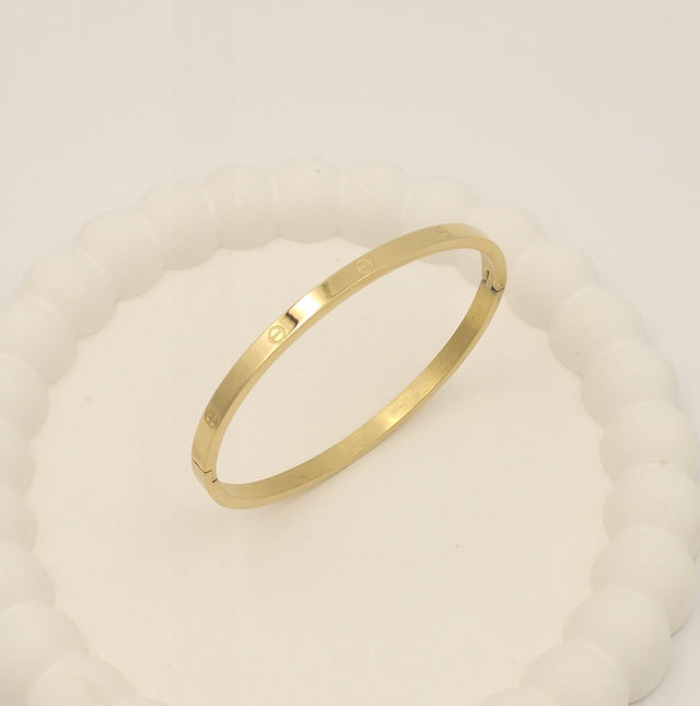 Anti-Tarnish Stainless Steel Gold-Tone Screw-Motif Bangle Bracelet